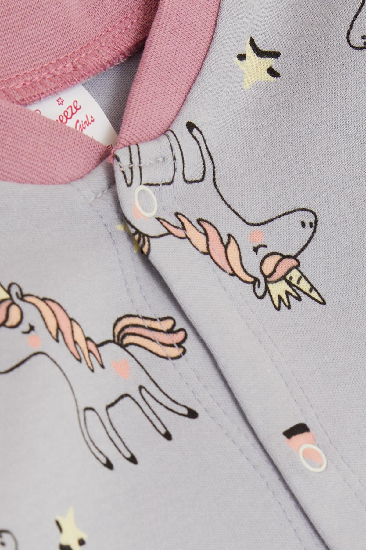 Breeze Kız Bebek Tulum Unicorn Desenli Lila (0-3-6 Ay)