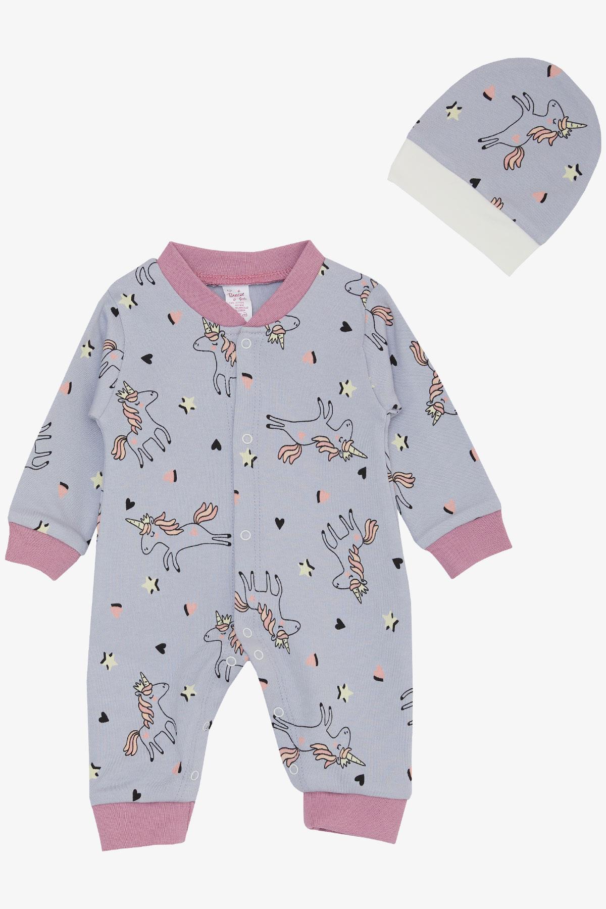 Breeze Kız Bebek Tulum Unicorn Desenli Lila  (0-6 Ay)