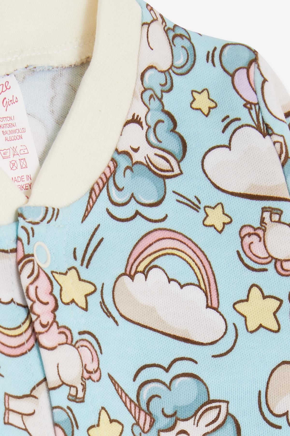 Breeze Kız Bebek Tulum Unicorn Desenli Gökyüzü Temalı Açık Mavi (0-3 Ay-6 Ay)