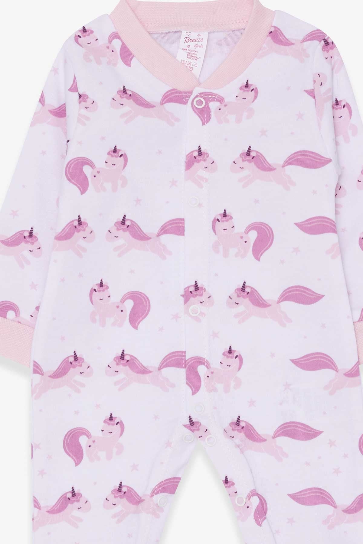 Breeze Kız Bebek Tulum Unicorn Desenli Beyaz (0-3 Ay-6 Ay)