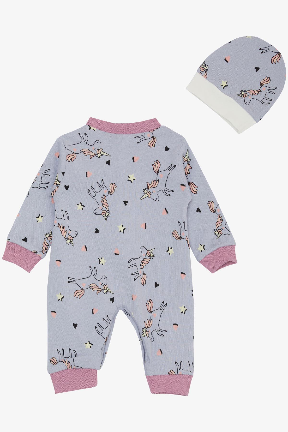 Breeze Kız Bebek Tulum Unicorn Desenli Lila  (0-6 Ay)