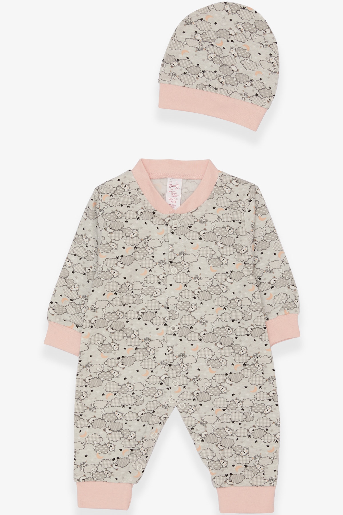 Breeze Kız Bebek Tulum Uykucu Kedicik Desenli Açık Gri Melanj (0-3 Ay-6 Ay)