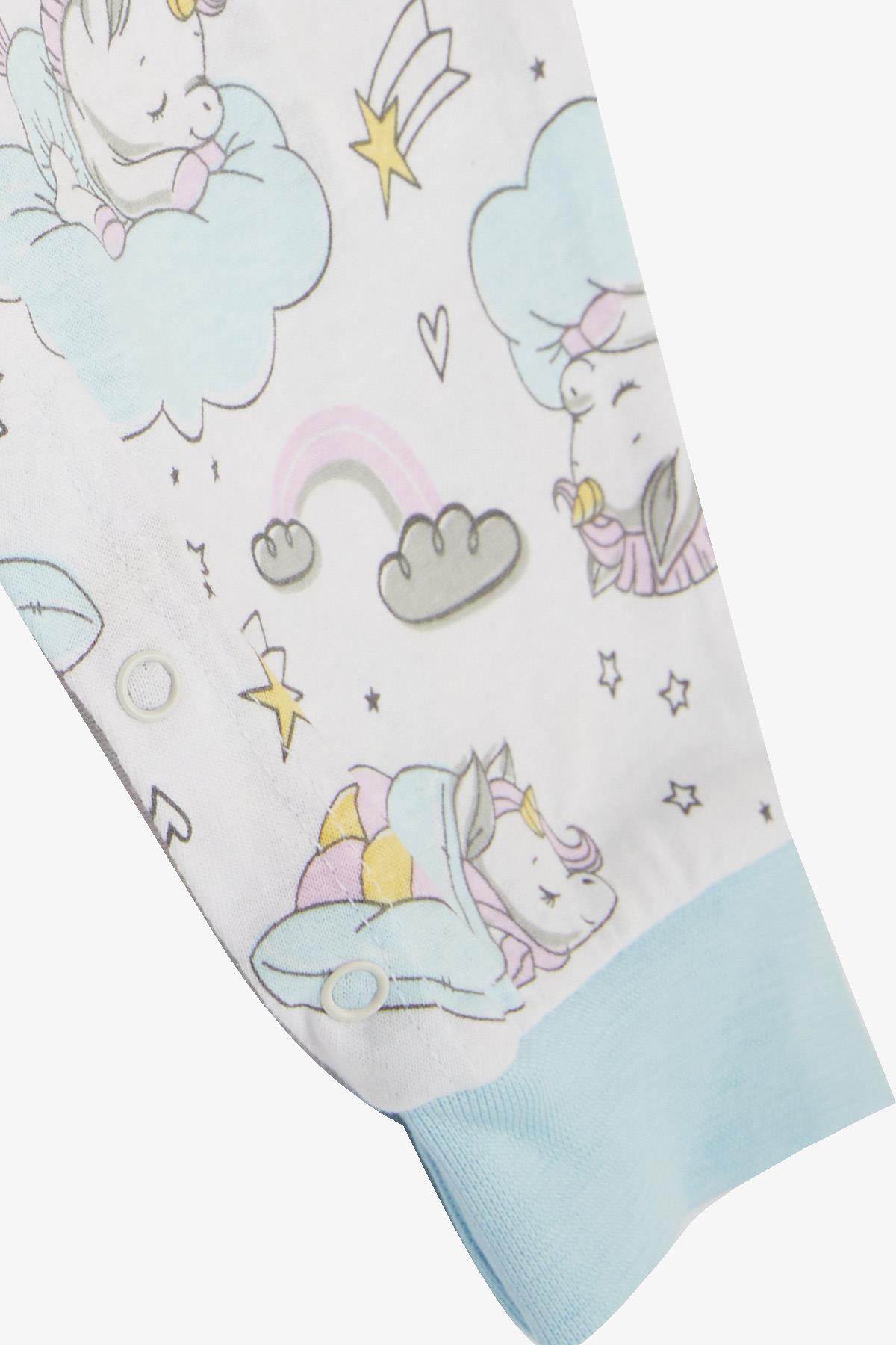 Breeze Kız Bebek Tulum Uykucu Unicorn Desenli Beyaz (0-3 Ay-6 Ay)