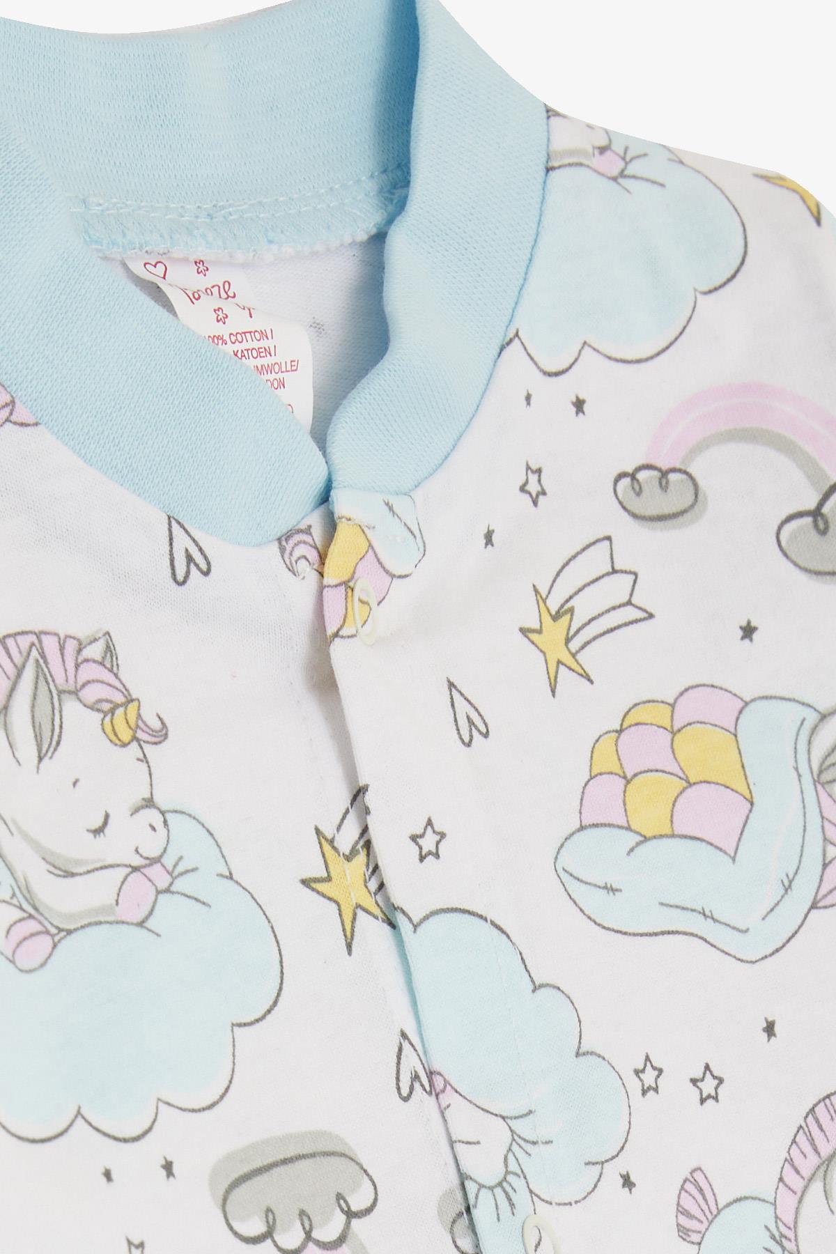 Breeze Kız Bebek Tulum Uykucu Unicorn Desenli Beyaz (0-3 Ay-6 Ay)