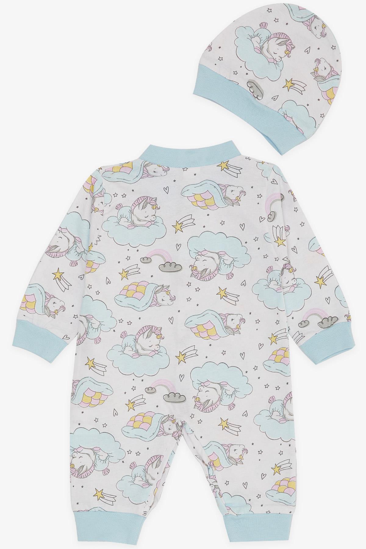 Breeze Kız Bebek Tulum Uykucu Unicorn Desenli Beyaz (0-3 Ay-6 Ay)
