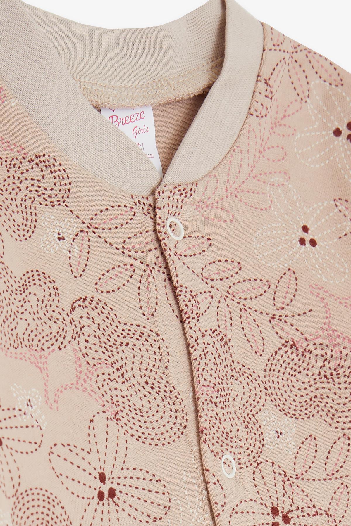 Breeze Kız Bebek Tulum Yaprak Desenli Açık Kahverengi (0-3-6 Ay)