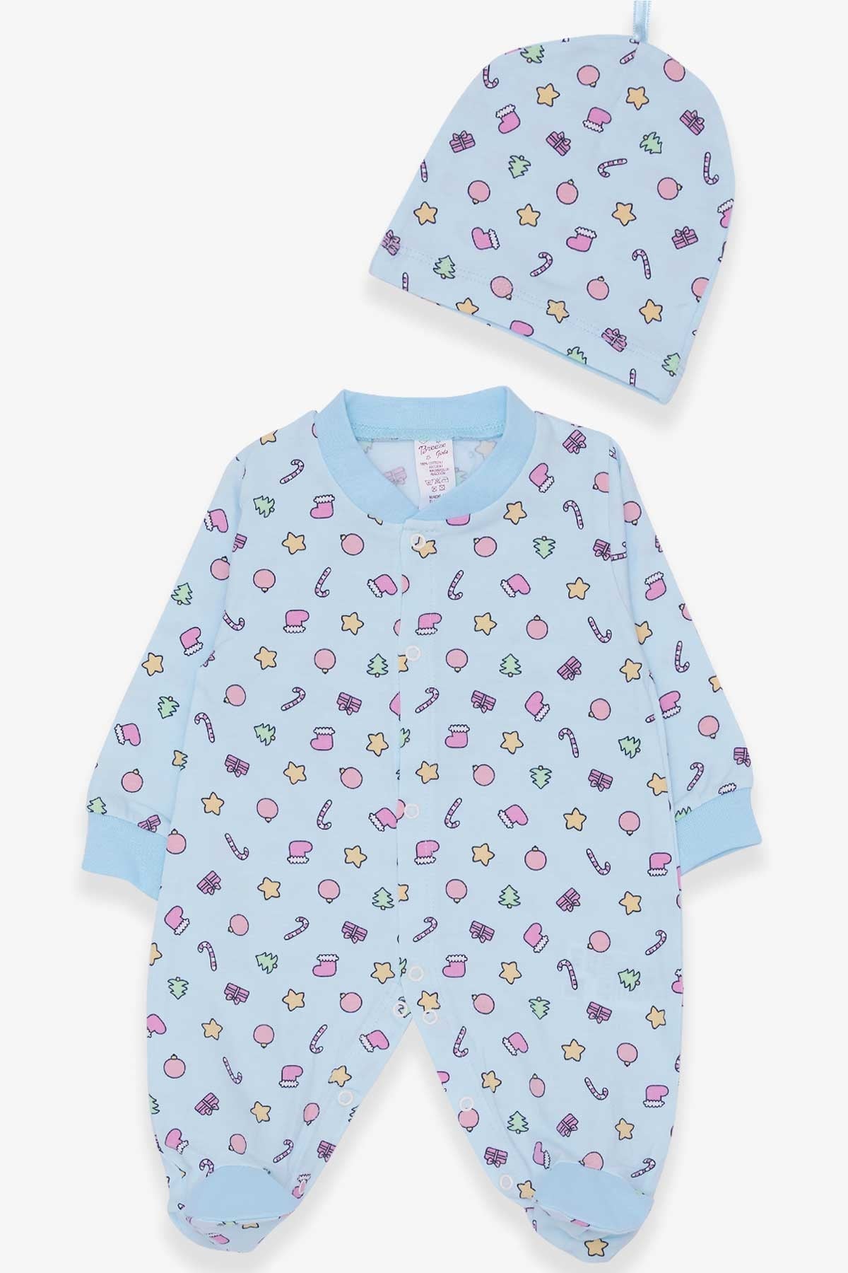Breeze Kız Bebek Tulum Yılbaşı Temalı Açık Mavi (0-3 Ay-6 Ay)