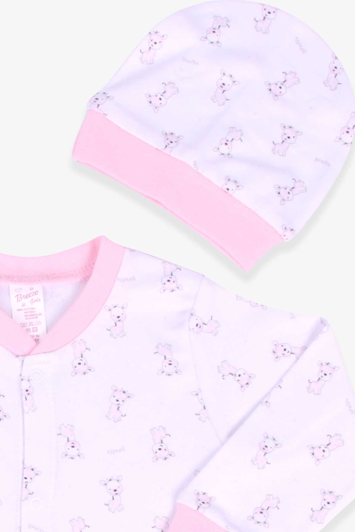 Breeze Kız Bebek Tulum Zürafa Desenli Şapkalı Set Beyaz (0-3-6 Ay)