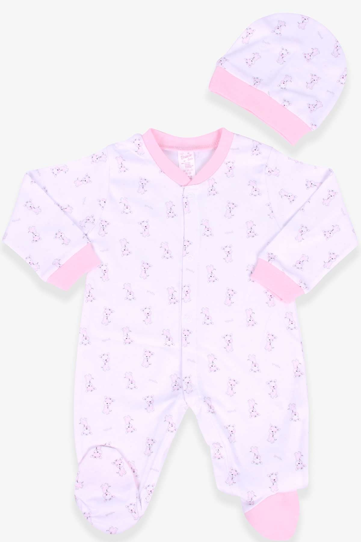 Breeze Kız Bebek Tulum Zürafa Desenli Şapkalı Set Beyaz (0-3-6 Ay)