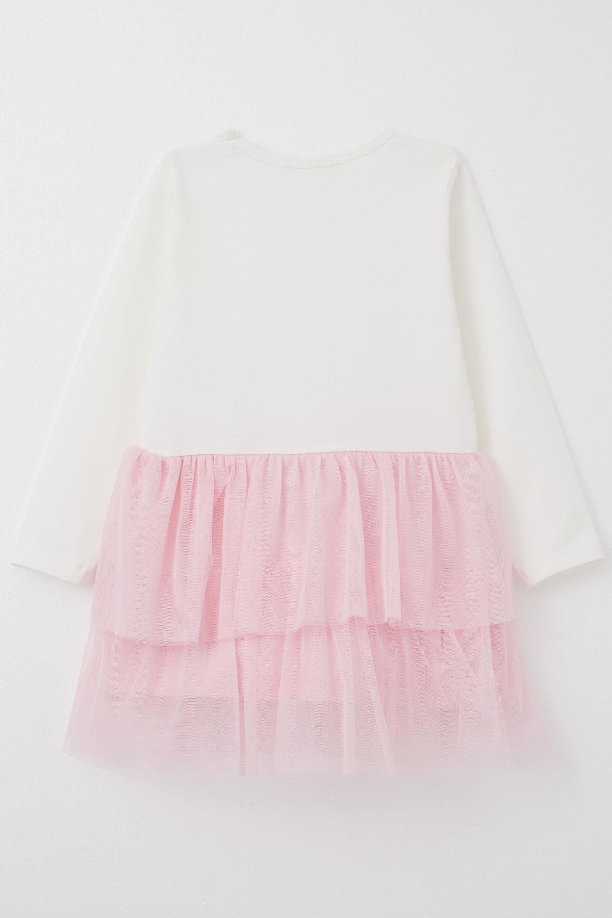 Breeze Kız Bebek Uzun Kollu Elbise Dantelli Tüllü Fiyonk Aksesuarlı Beyaz (9 Ay-3 Yaş)