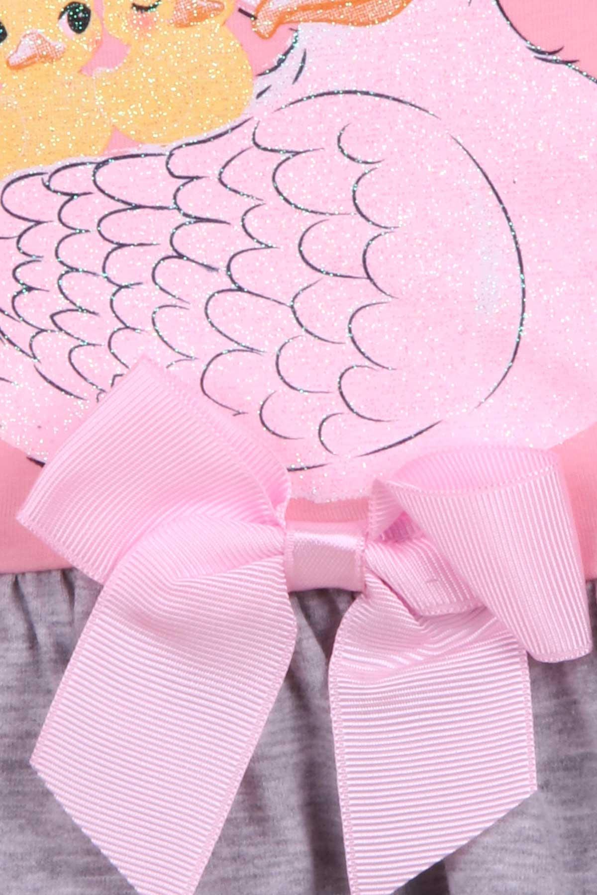 Breeze Kız Bebek Uzun Kollu Elbise Simli Ördek Baskılı Pudra (1.5-2 Yaş)