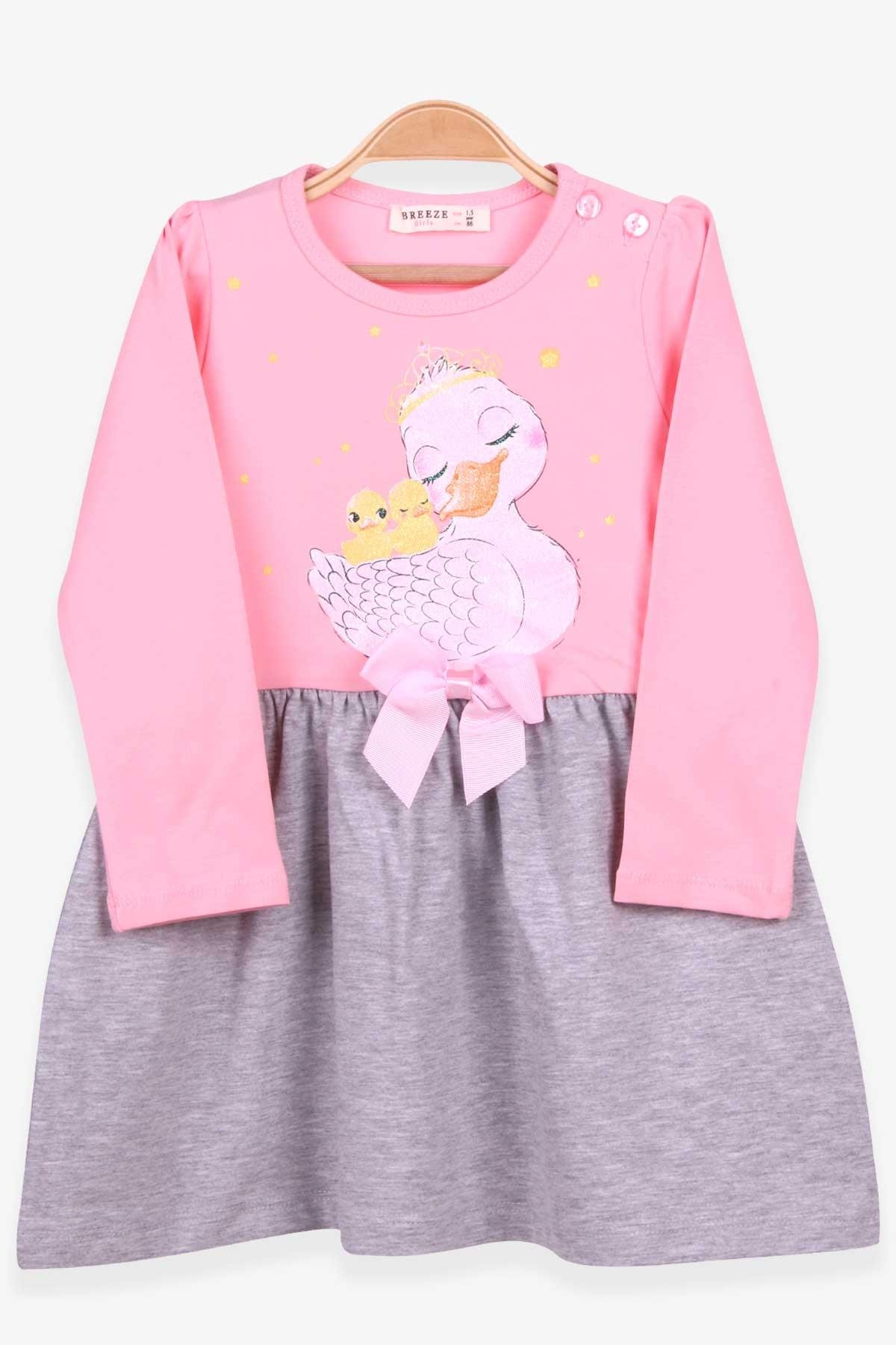Breeze Kız Bebek Uzun Kollu Elbise Simli Ördek Baskılı Pudra (1.5-2 Yaş)
