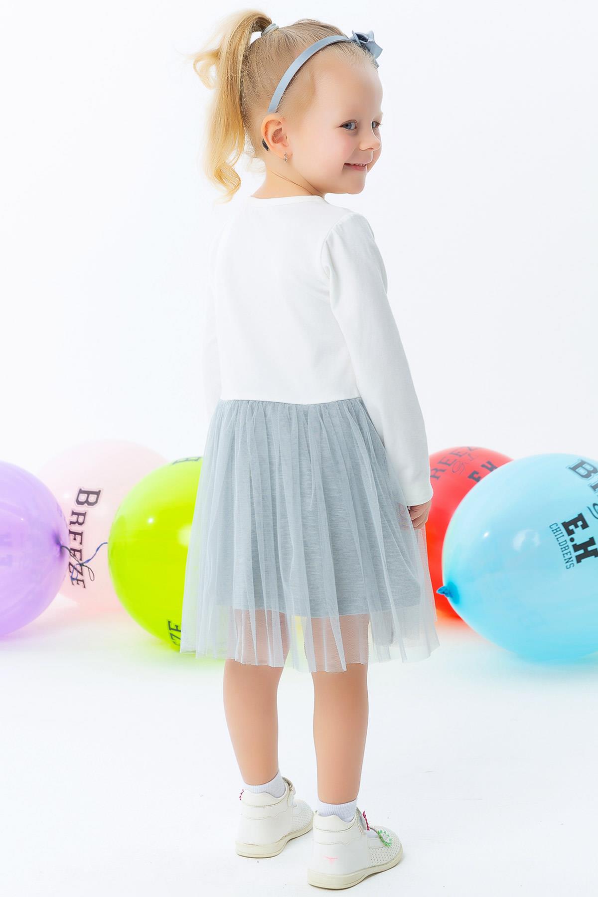 Breeze Kız Bebek Uzun Kollu Elbise Tavşanlı Nakışlı Ekru (1.5 Yaş)