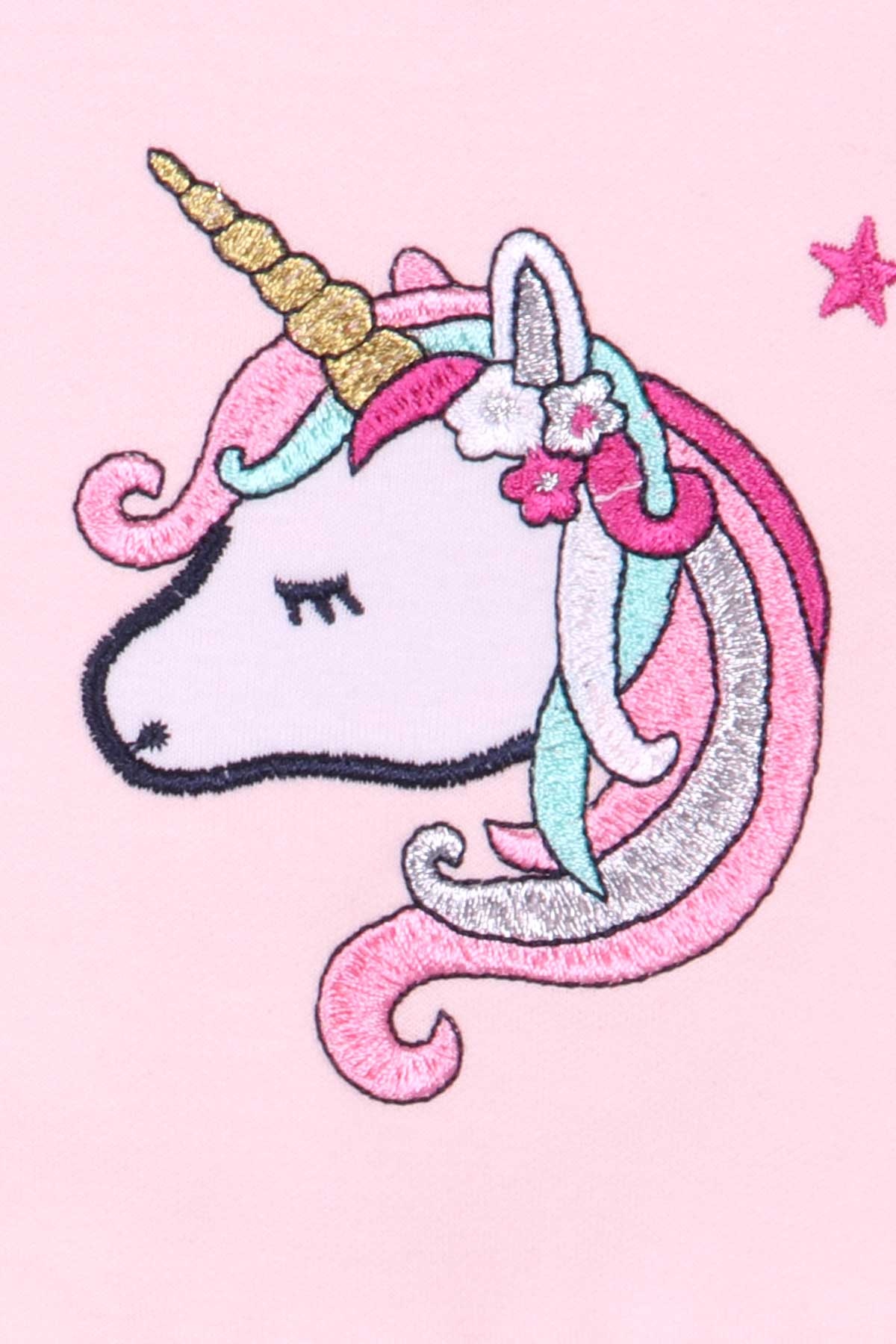 Breeze Kız Bebek Uzun Kollu Elbise Unicorn Pudra (9 Ay-3 Yaş)