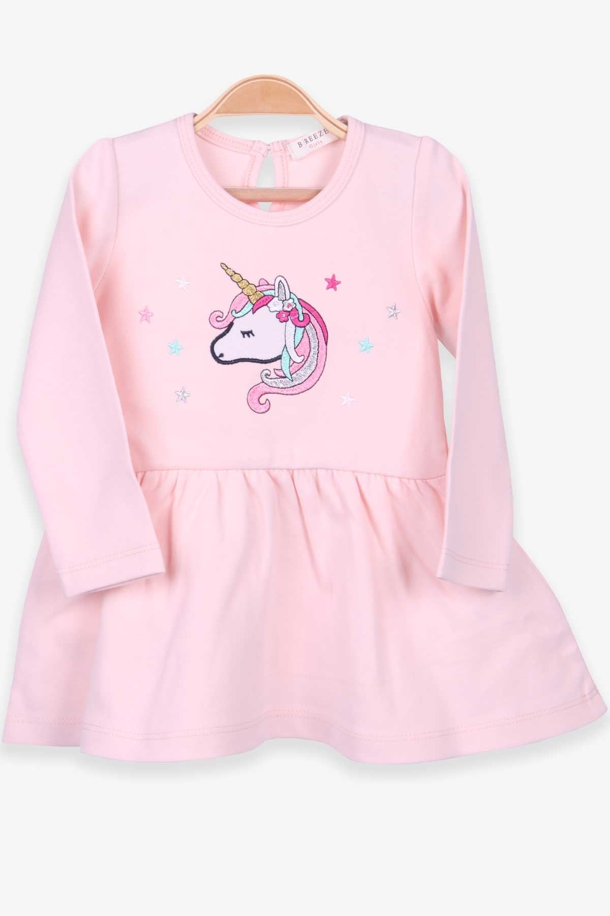 Breeze Kız Bebek Uzun Kollu Elbise Unicorn Pudra (9 Ay-3 Yaş)