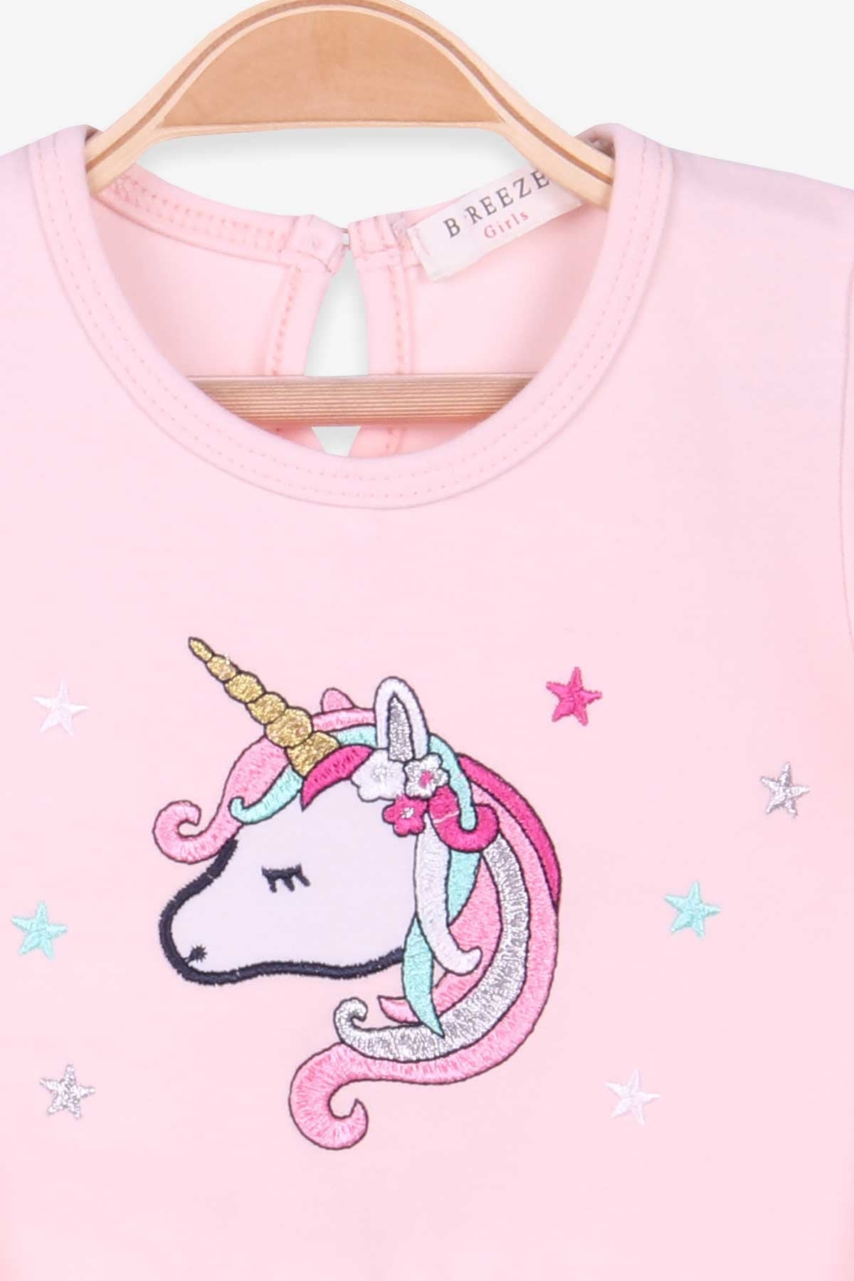 Breeze Kız Bebek Uzun Kollu Elbise Unicorn Pudra (9 Ay-3 Yaş)