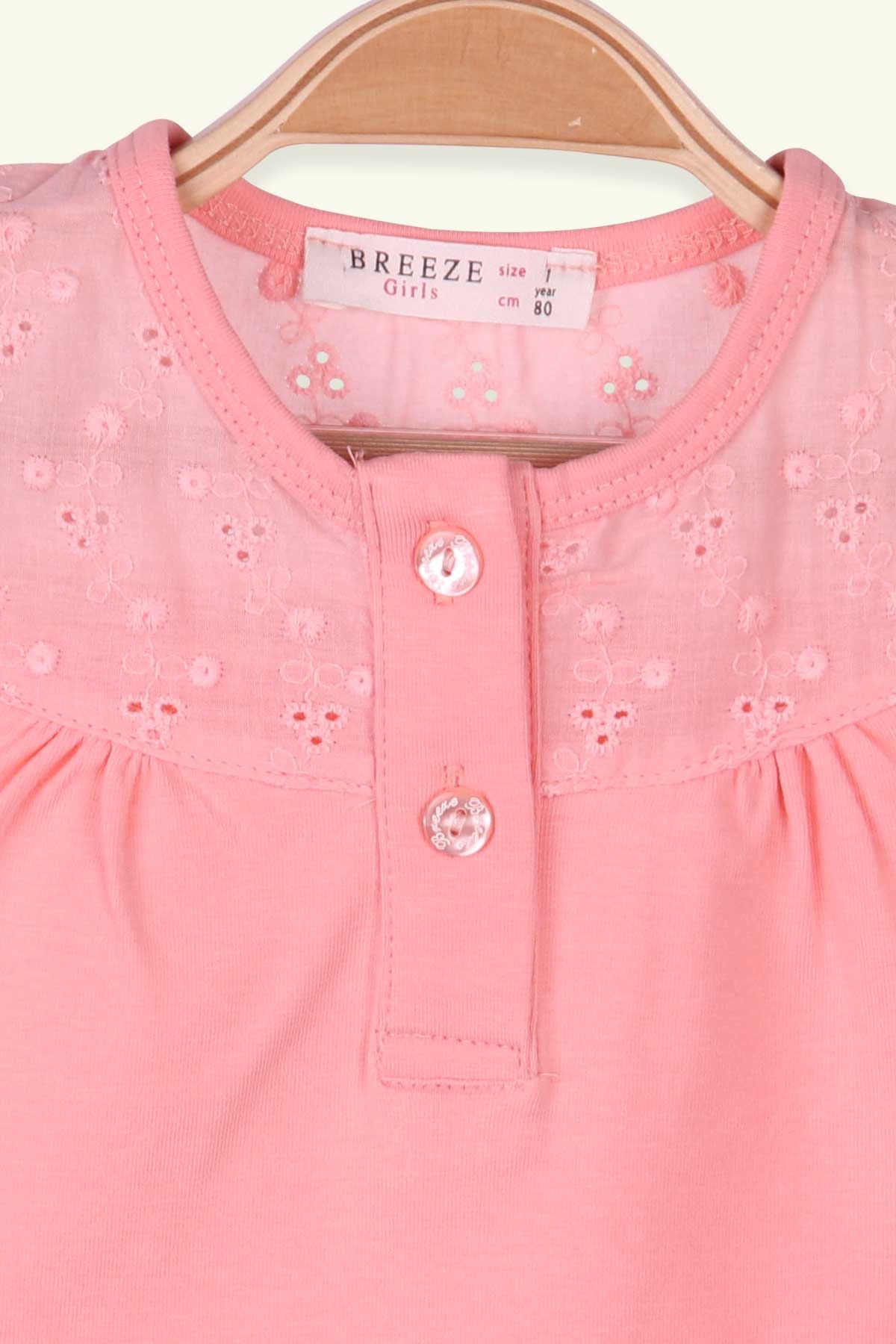 Breeze Kız Bebek Uzun Kollu Tişört Çiçekleri Güpürlü Somon (9 Ay-3 Yaş)