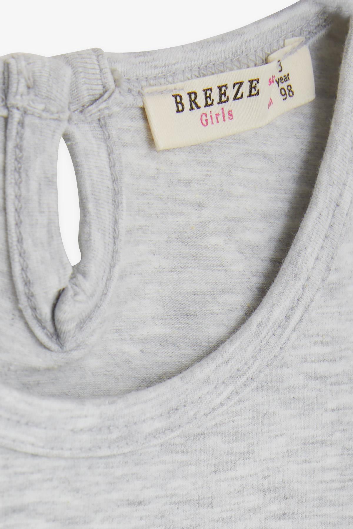Breeze Kız Bebek Uzun Kollu Tişört Danscı Kız Baskılı Güpürlü Açık Gri Melanj (9 Ay-3 Yaş)