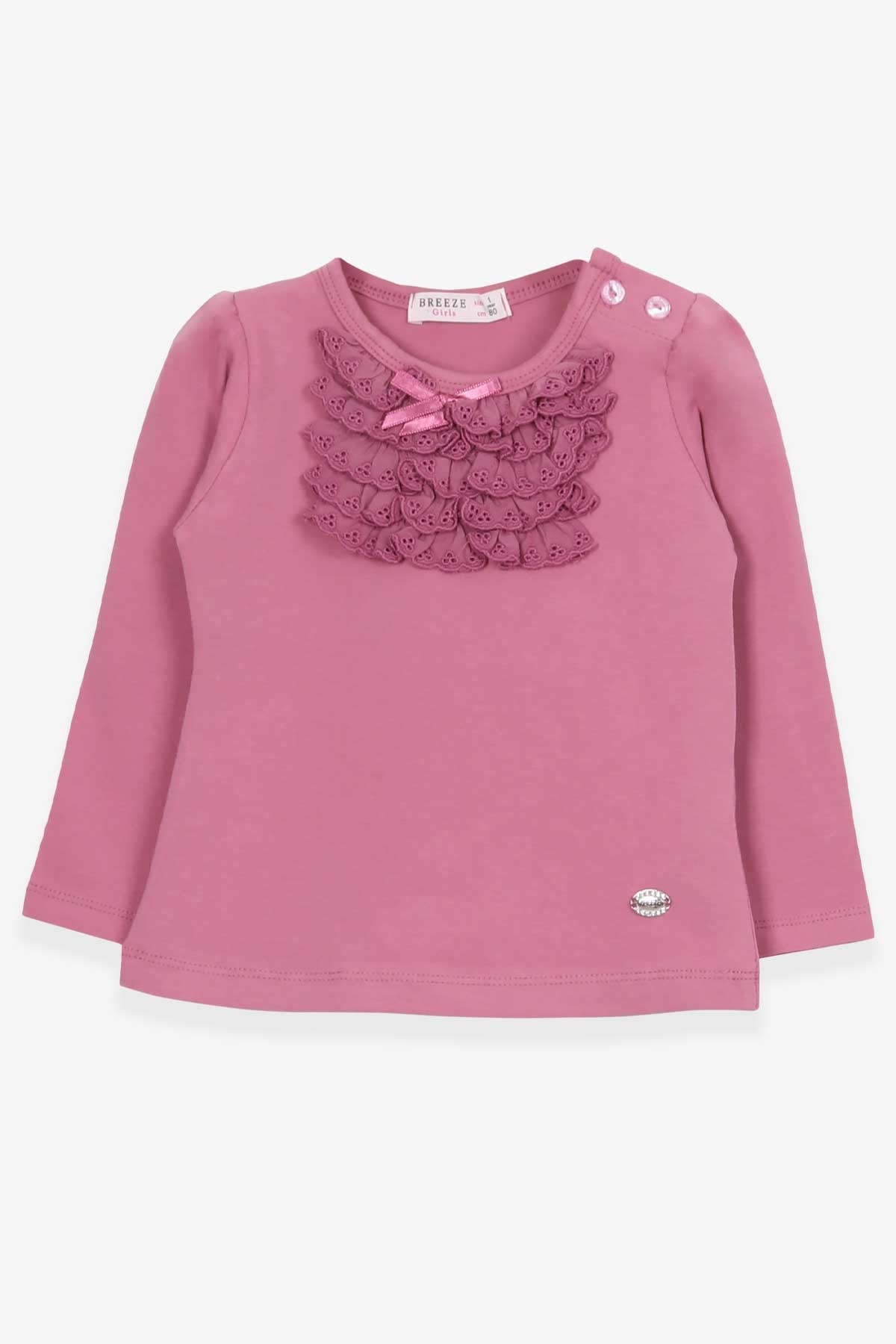 Breeze Kız Bebek Uzun Kollu Tişört Güpürlü Fiyonklu Mürdüm (6 Ay-1.5 Yaş)