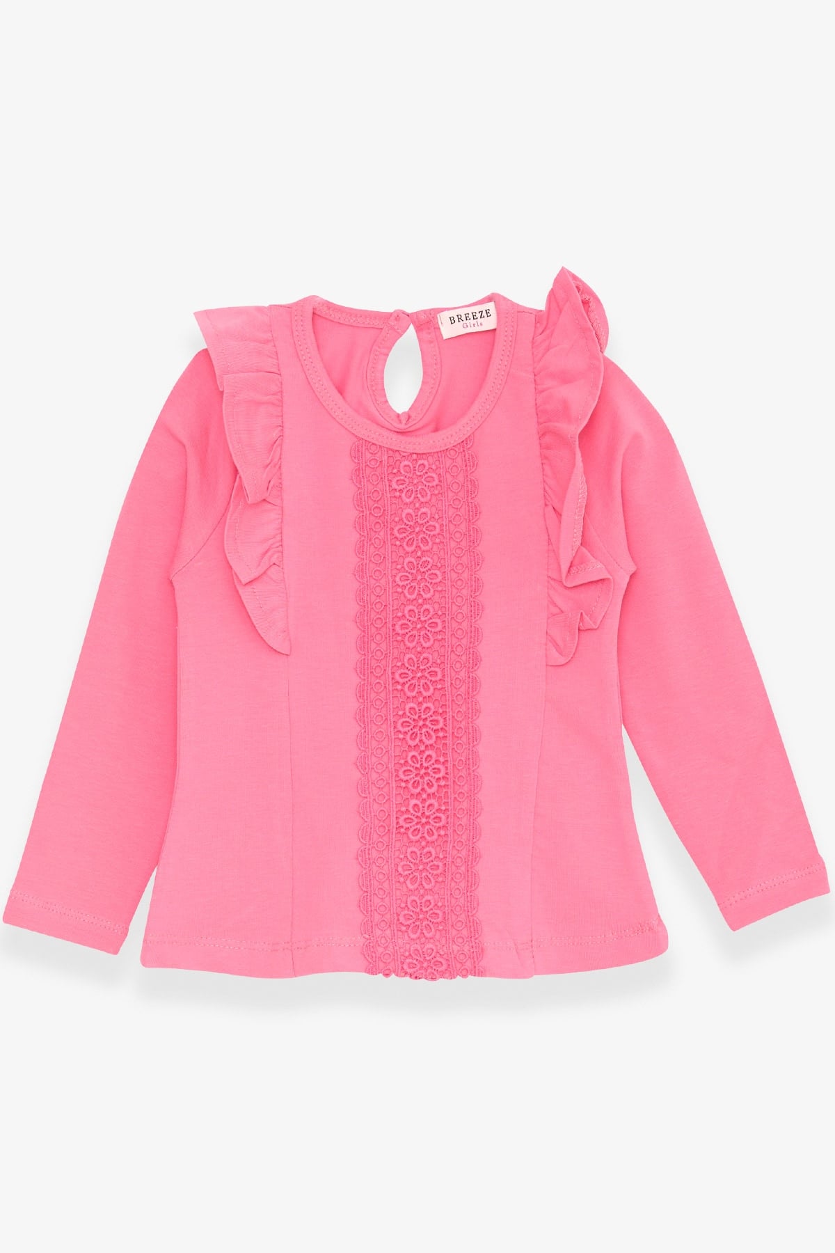 Breeze Kız Bebek Uzun Kollu Tişört Güpürlü Fırfırlı Mercan (6 Ay-2 Yaş)