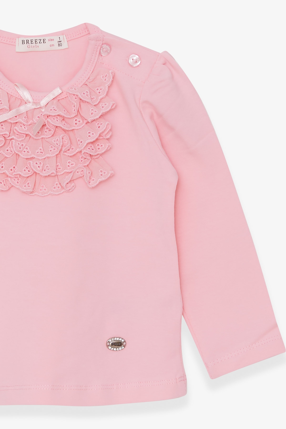 Breeze Kız Bebek Uzun Kollu Tişört Güpürlü Fiyonklu Pudra (6 Ay-8 Yaş)