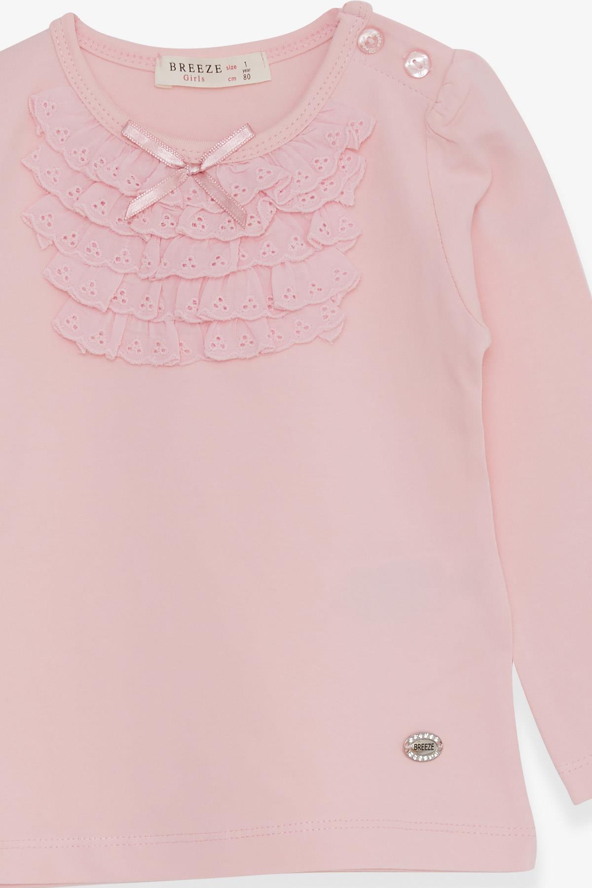 Breeze Kız Bebek Uzun Kollu Tişört Güpürlü Fiyonklu Pembe (6 Ay-2 Yaş)