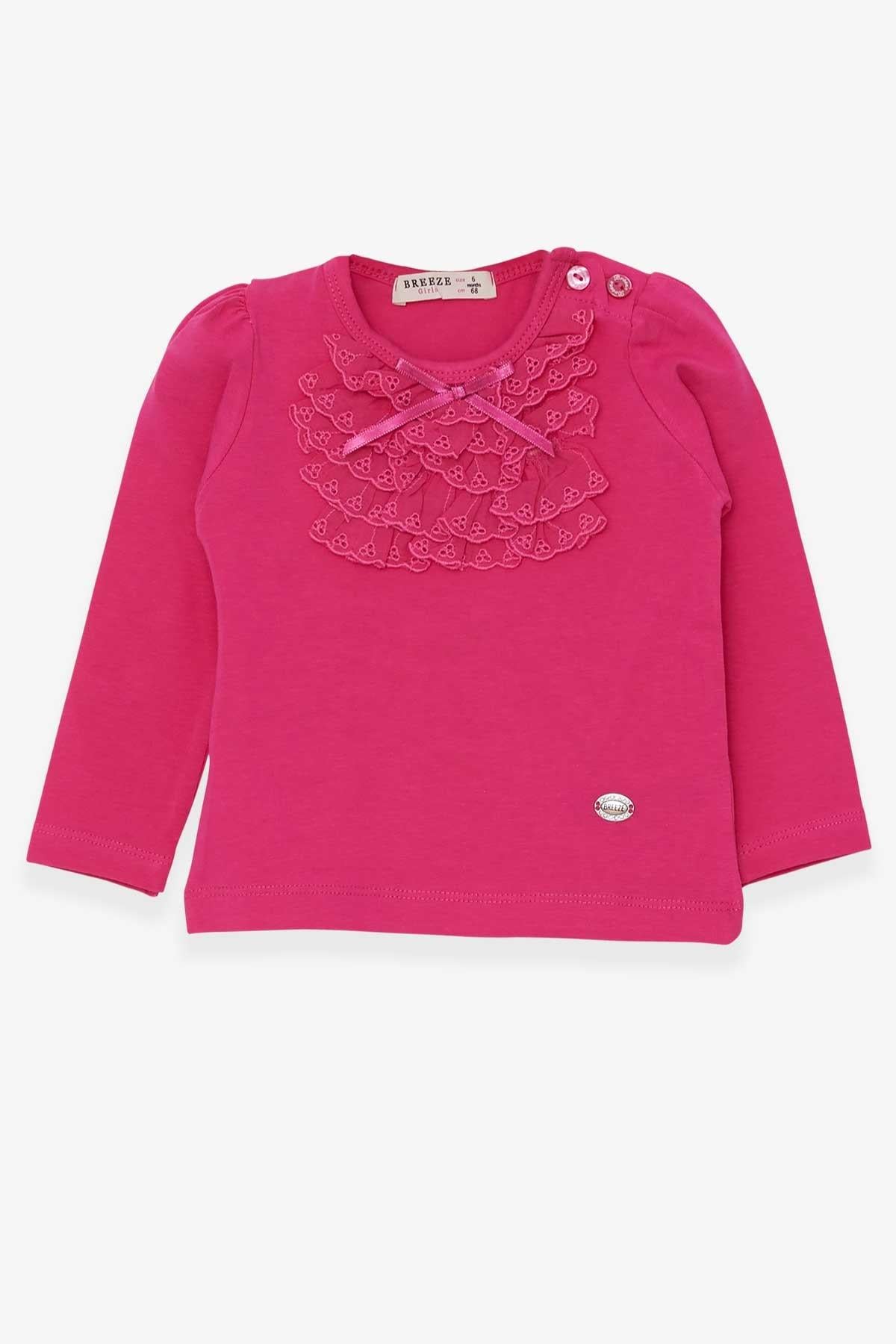 Breeze Kız Bebek Uzun Kollu Tişört Güpürlü Fiyonklu Fuşya (6 Ay-2 Yaş)