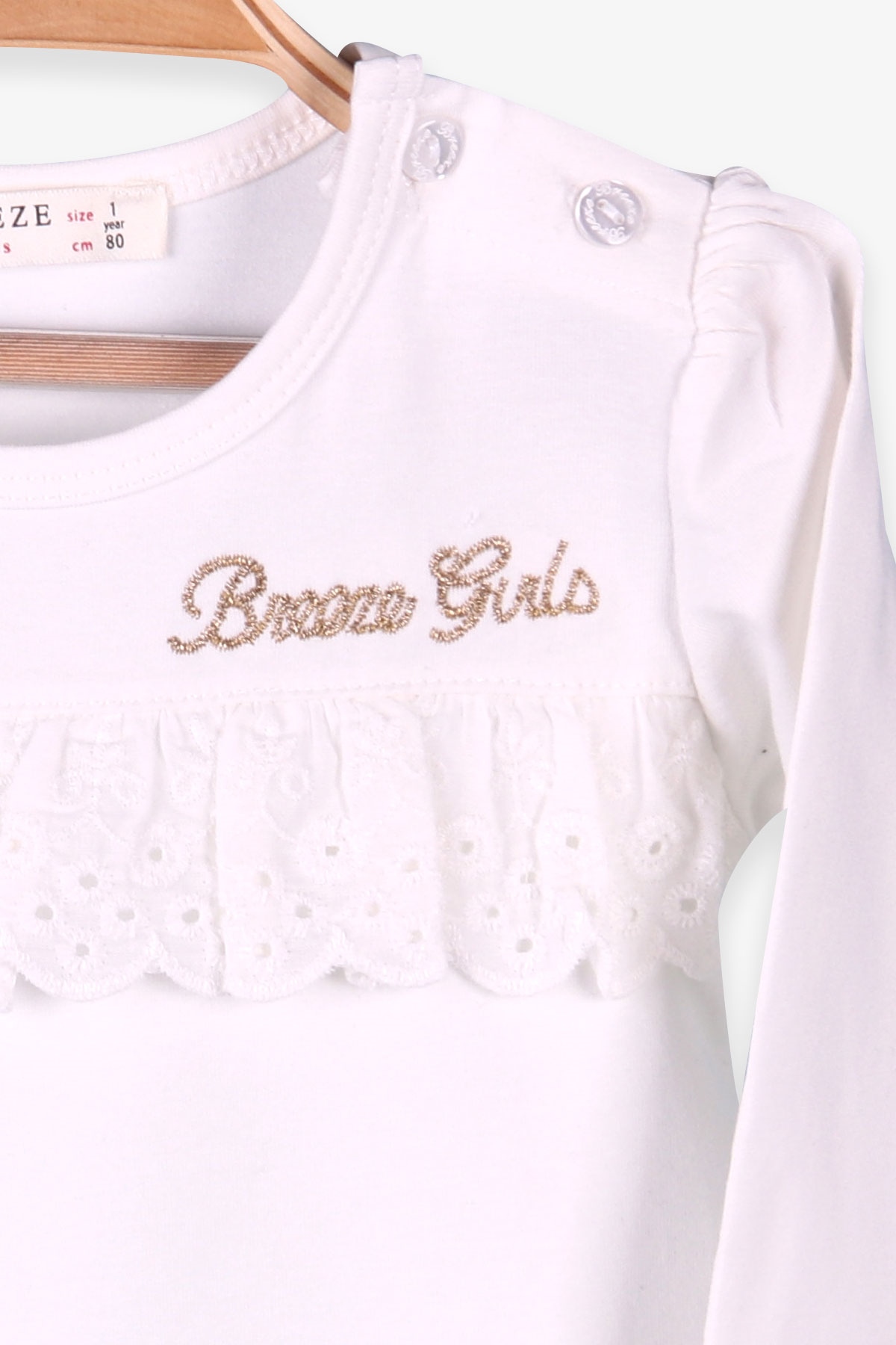 Breeze Kız Bebek Uzun Kollu Tişört Güpürlü Ekru (1-4 Yaş)