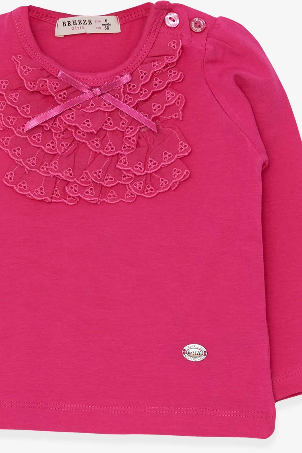 Breeze Kız Bebek Uzun Kollu Tişört Güpürlü Fiyonklu Fuşya (6 Ay-2 Yaş)