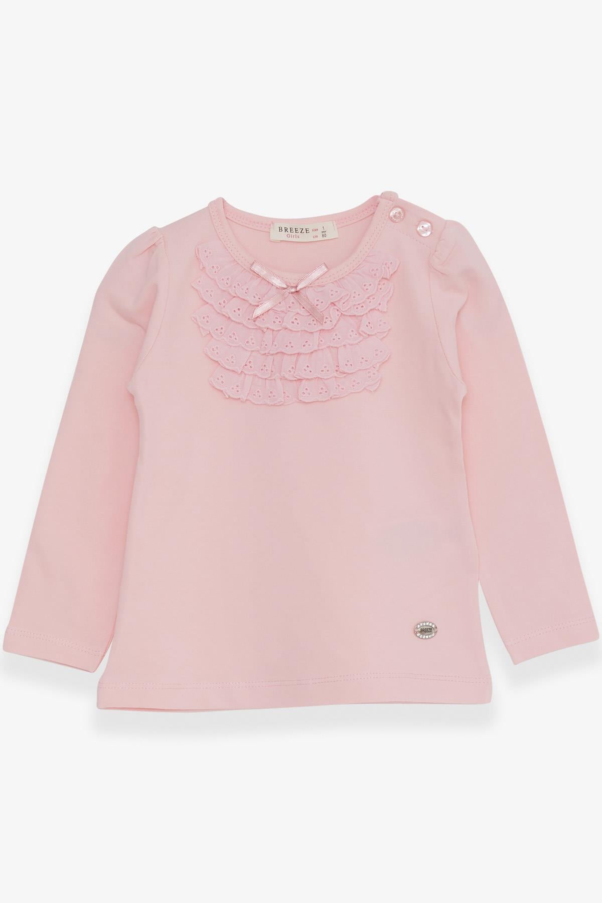Breeze Kız Bebek Uzun Kollu Tişört Güpürlü Fiyonklu Pembe (6 Ay-2 Yaş)