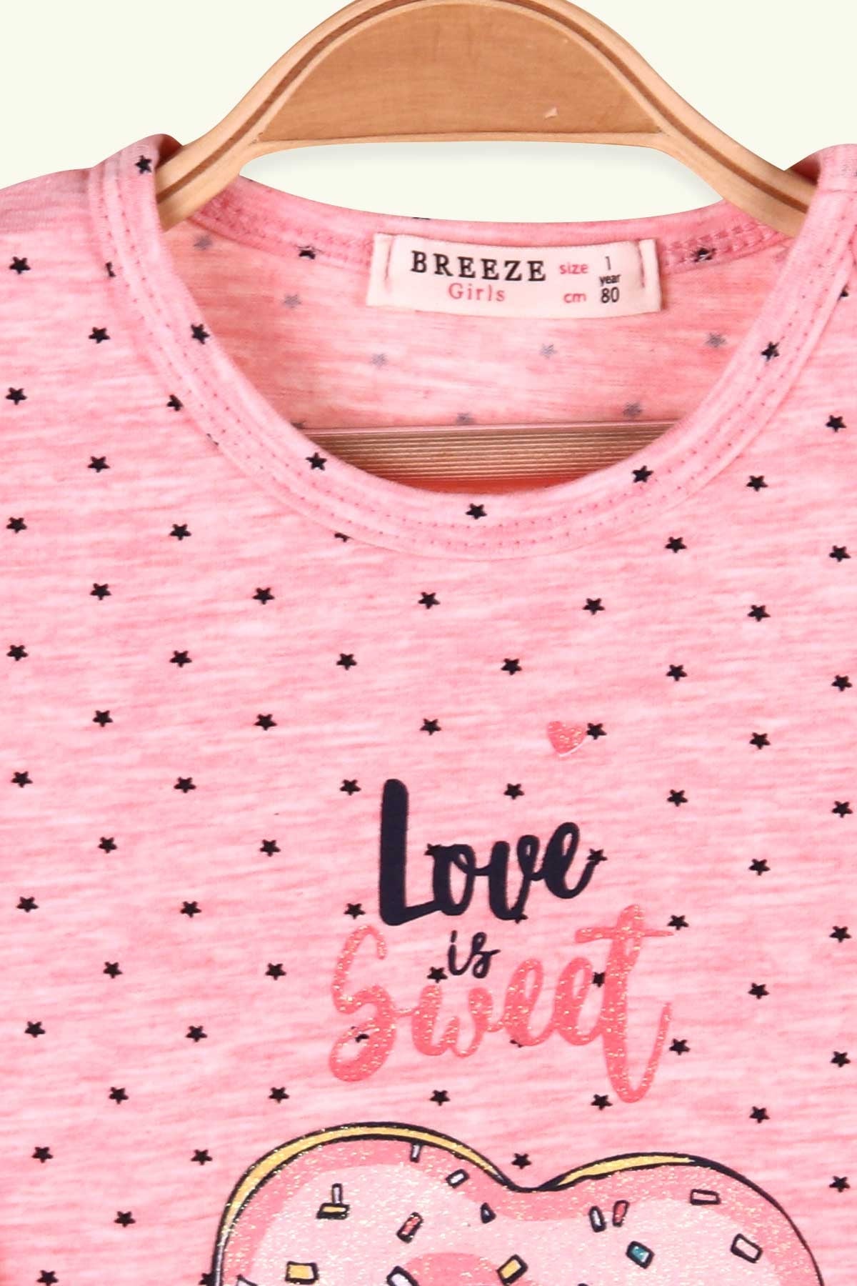 Breeze Kız Bebek Uzun Kollu Tişört Kalpli Baskılı Somon (6 Ay-2 Yaş)