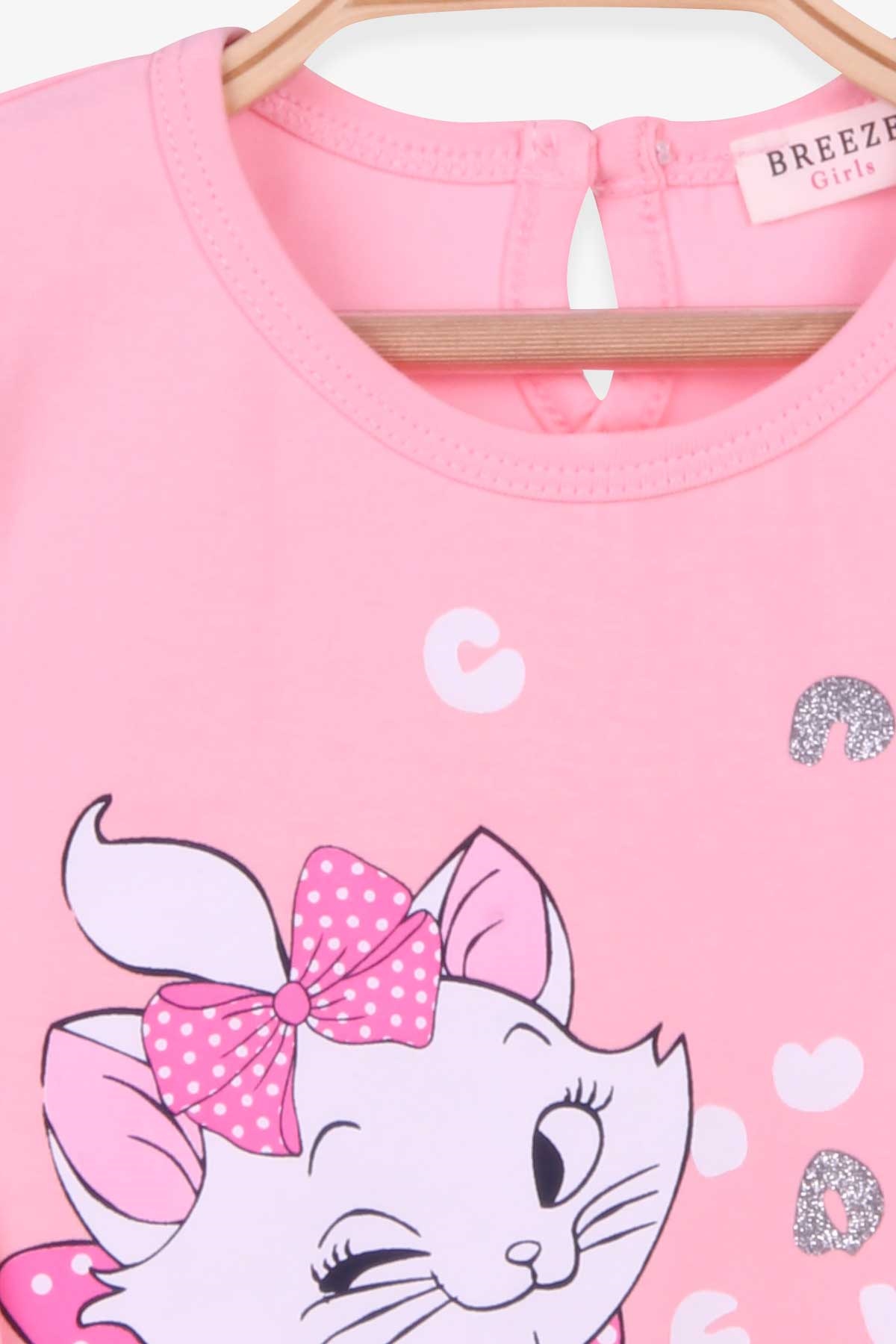 Breeze Kız Bebek Uzun Kollu Tişört Kedi Baskılı Pudra (9 Ay-3 Yaş)