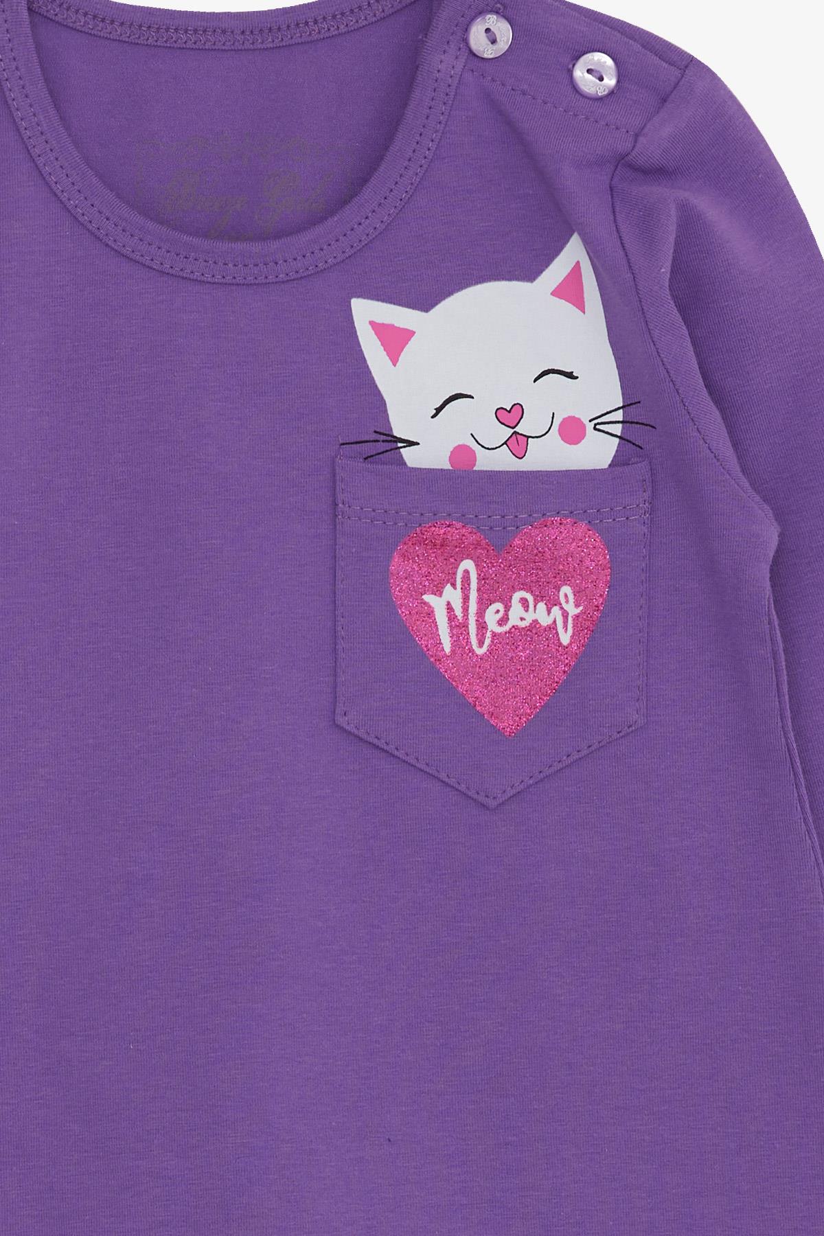 Breeze Kız Bebek Uzun Kollu Tişört Kedi Baskılı Mor (1.5 Yaş)