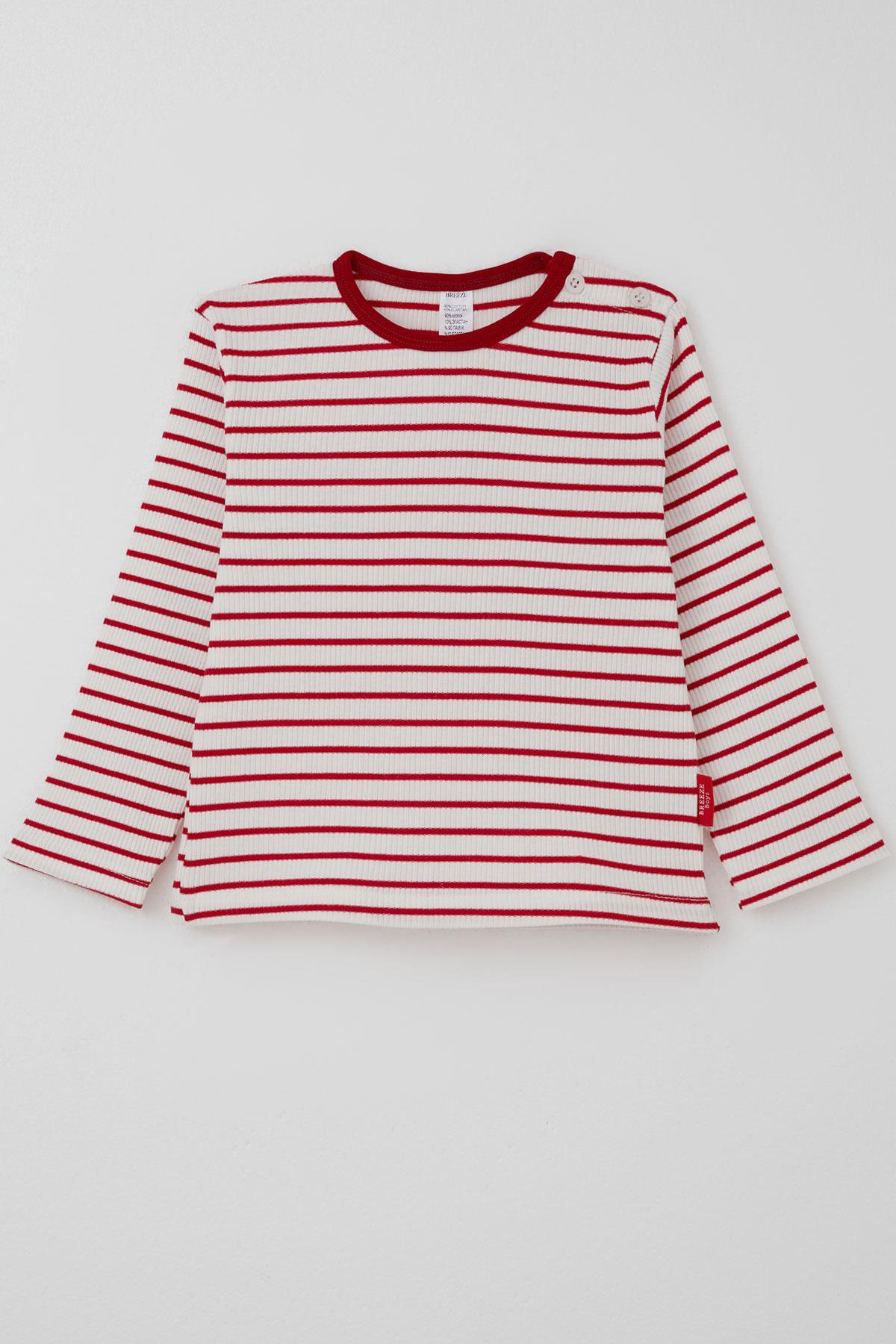 Breeze Kız Bebek Uzun Kollu Tişört Patlı Çizgili Beyaz (9 Ay-3 Yaş)