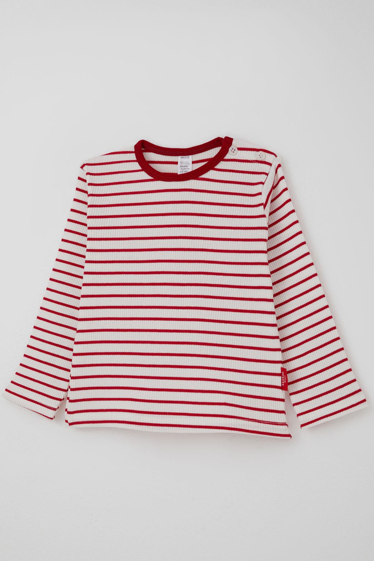 Breeze Kız Bebek Uzun Kollu Tişört Patlı Çizgili Beyaz (9 Ay-3 Yaş)