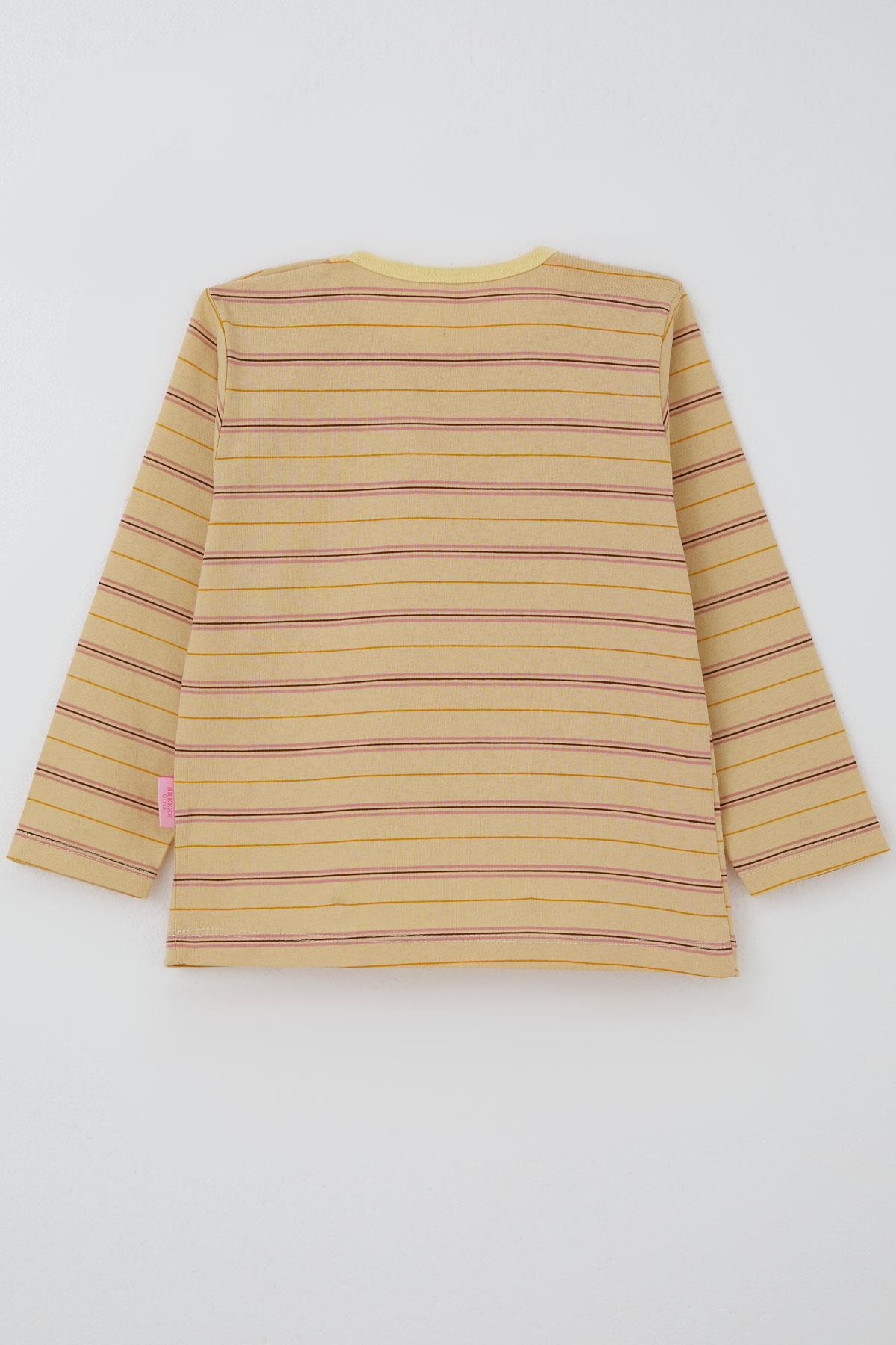 Breeze Kız Bebek Uzun Kollu Tişört Patlı Renkli Çizgili Krem (9 Ay-3 Yaş)
