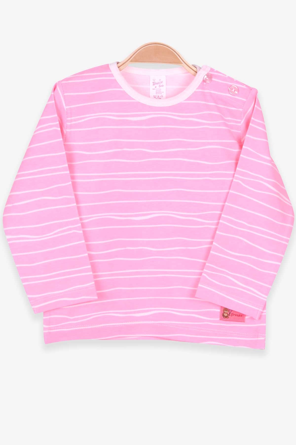 Breeze Kız Bebek Uzun Kollu Tişört Patlı Çizgili Neon Pembe (9 Ay-3 Yaş)
