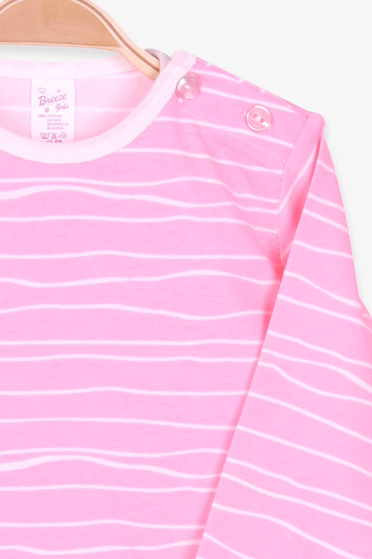 Breeze Kız Bebek Uzun Kollu Tişört Patlı Çizgili Neon Pembe (9 Ay-3 Yaş)