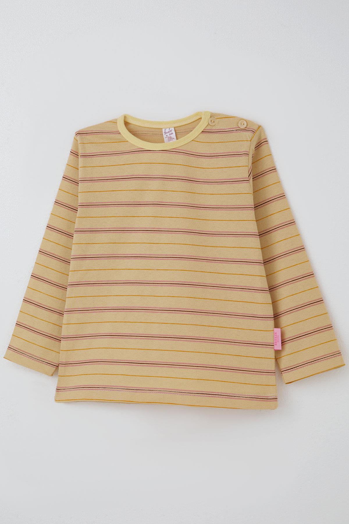 Breeze Kız Bebek Uzun Kollu Tişört Patlı Renkli Çizgili Krem (9 Ay-3 Yaş)