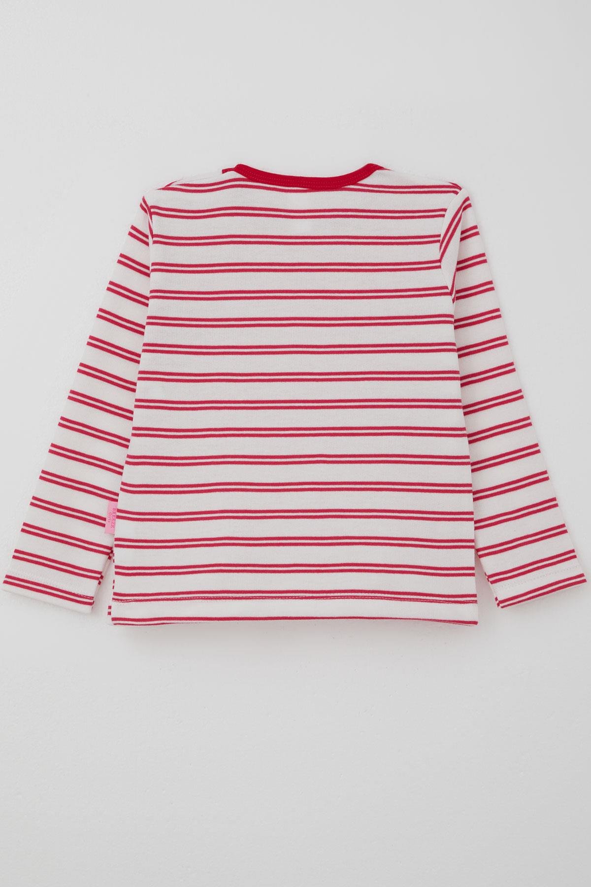 Breeze Kız Bebek Uzun Kollu Tişört Patlı Çizgili Beyaz (9 Ay-3 Yaş)