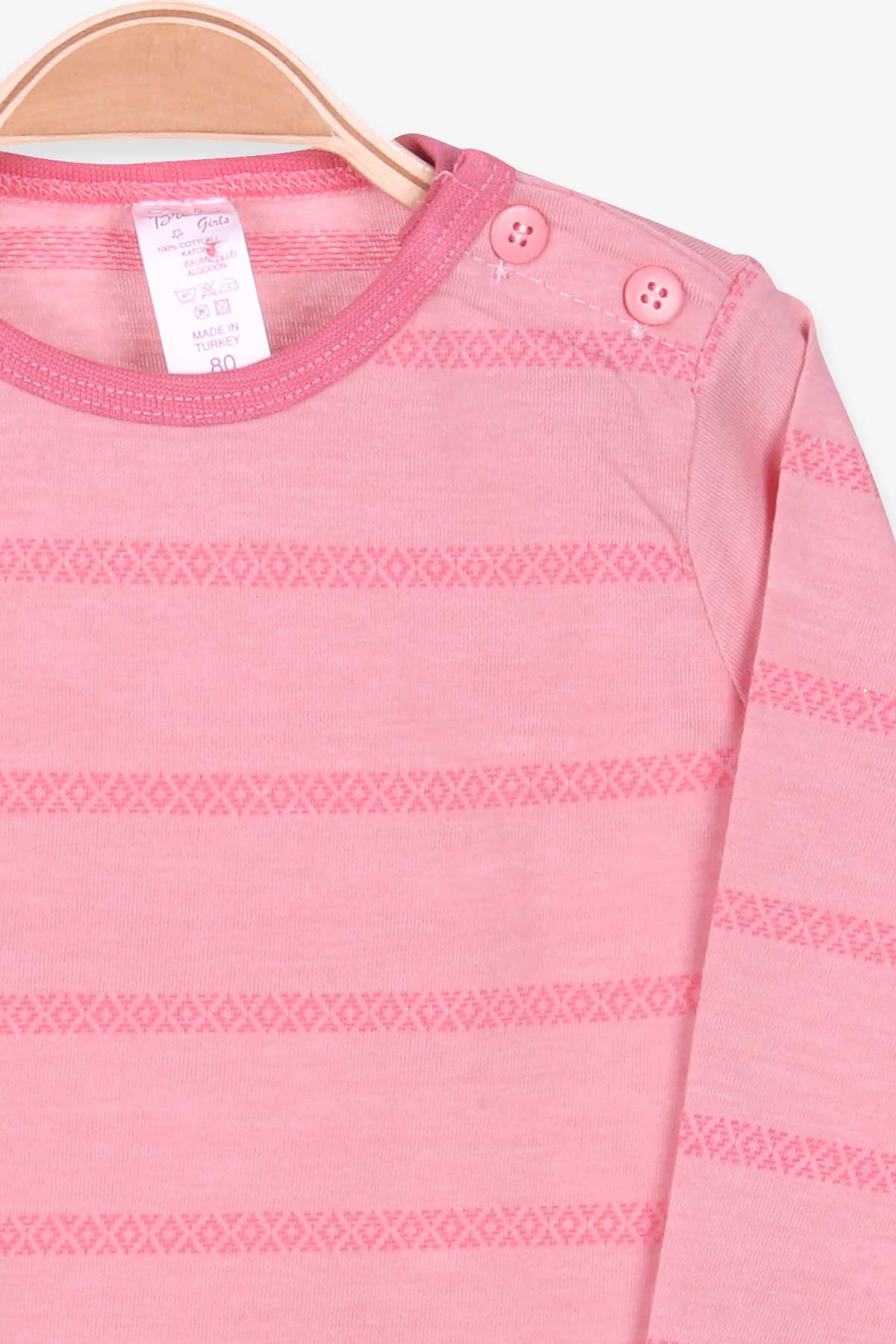 Breeze Kız Bebek Uzun Kollu Tişört Patlı Çizgili Somon (9 Ay-3 Yaş)