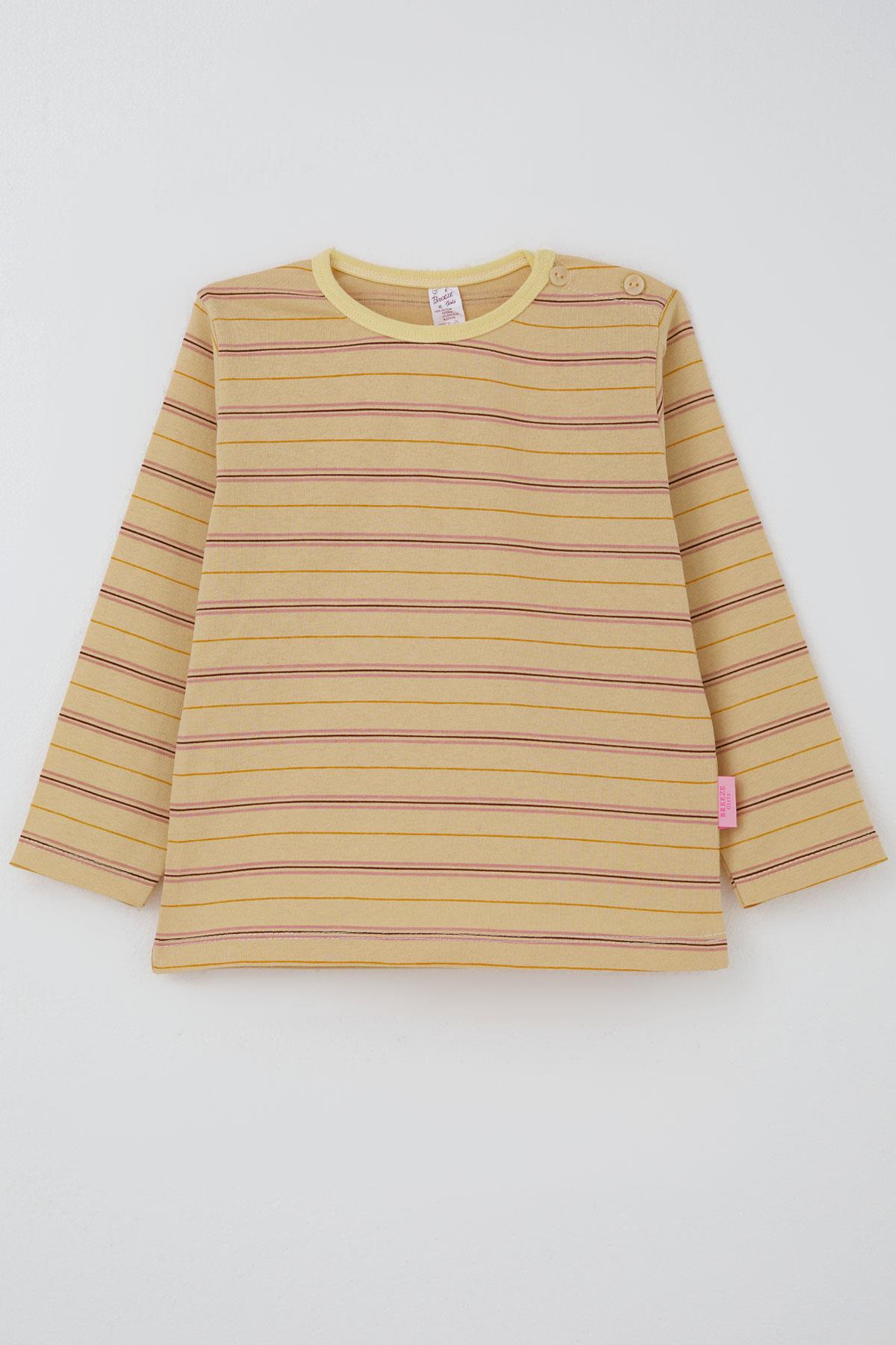 Breeze Kız Bebek Uzun Kollu Tişört Patlı Renkli Çizgili Krem (9 Ay-3 Yaş)