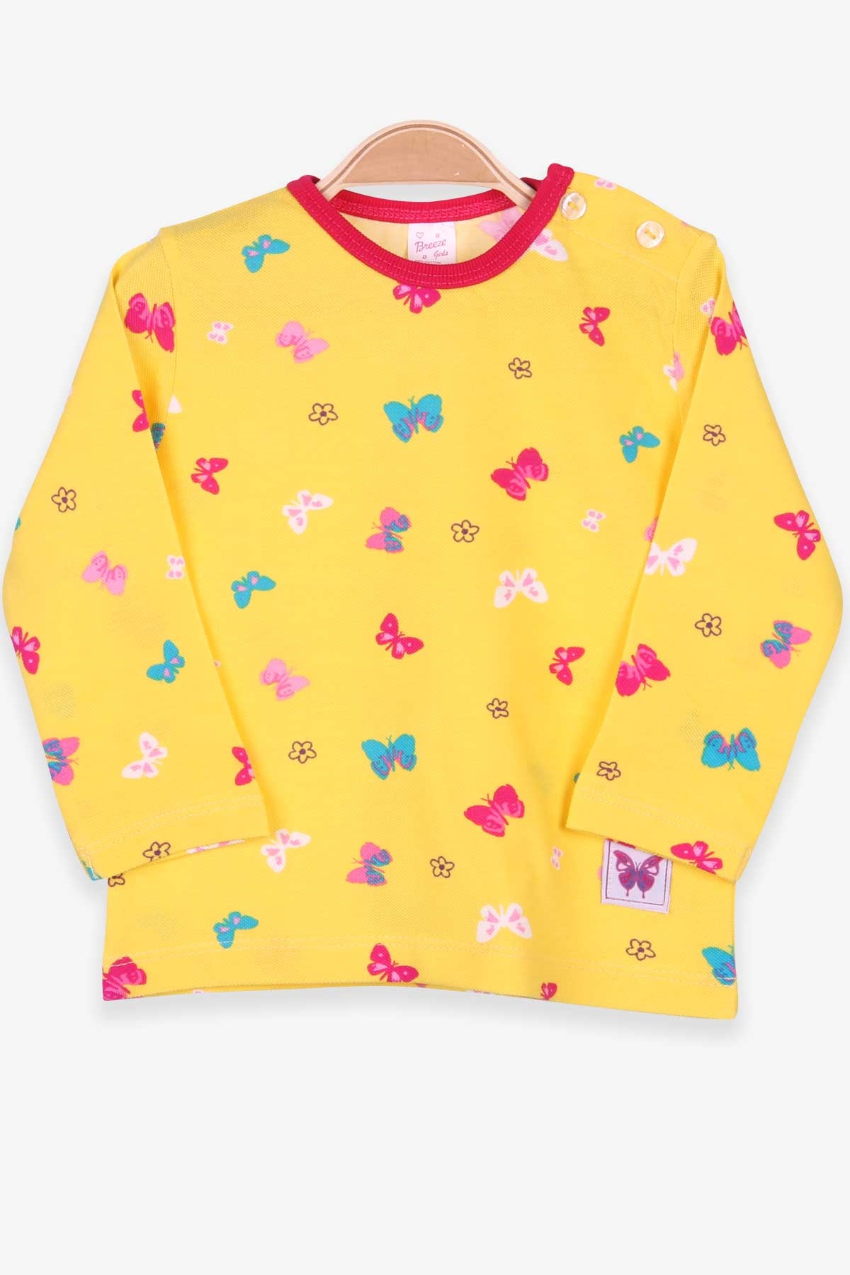 Breeze Kız Bebek Uzun Kollu Tişört Patlı Kelebek Desenli Sarı (9 Ay-3 Yaş)