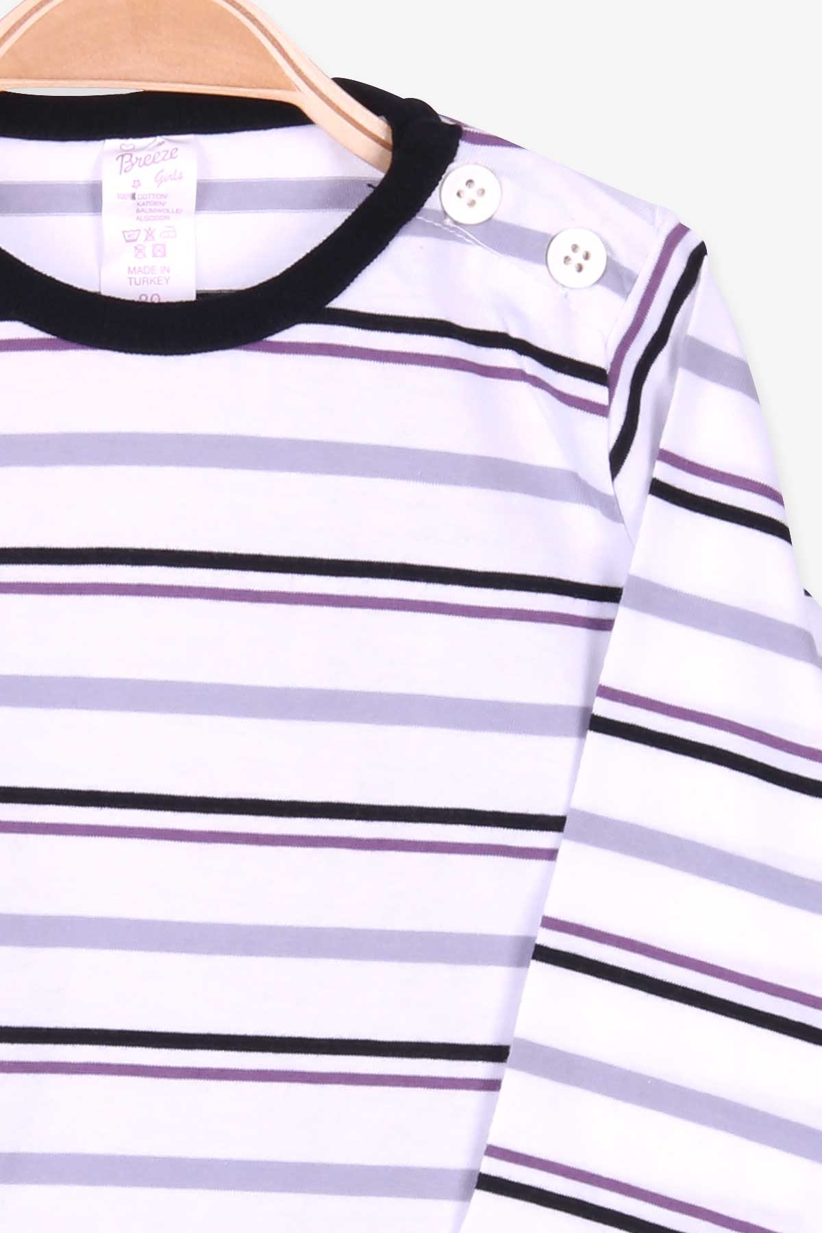 Breeze Kız Bebek Uzun Kollu Tişört Patlı Çizgili Beyaz (9 Ay-3 Yaş)
