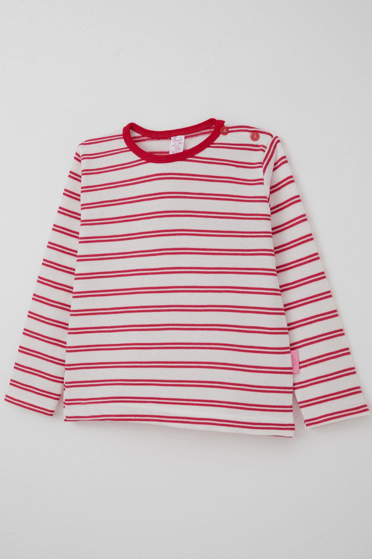 Breeze Kız Bebek Uzun Kollu Tişört Patlı Çizgili Beyaz (9 Ay-3 Yaş)