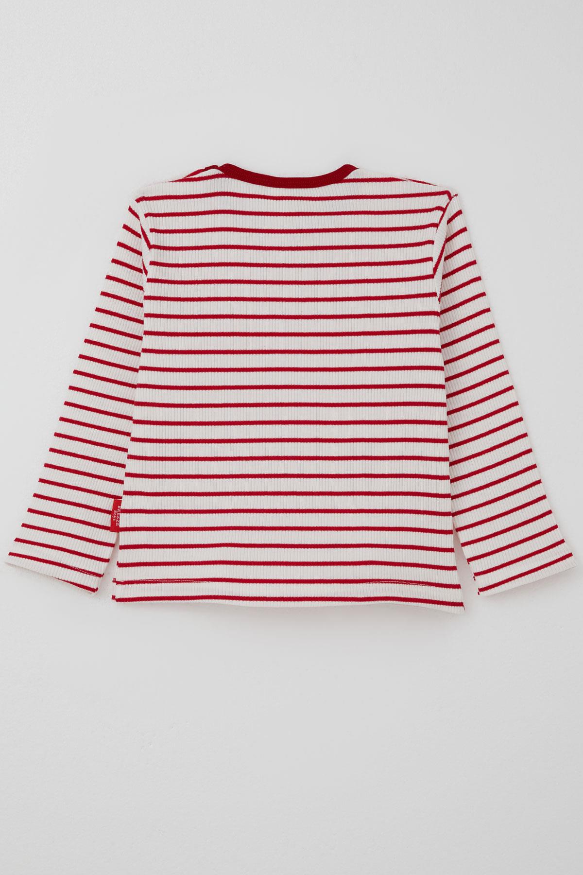 Breeze Kız Bebek Uzun Kollu Tişört Patlı Çizgili Beyaz (9 Ay-3 Yaş)