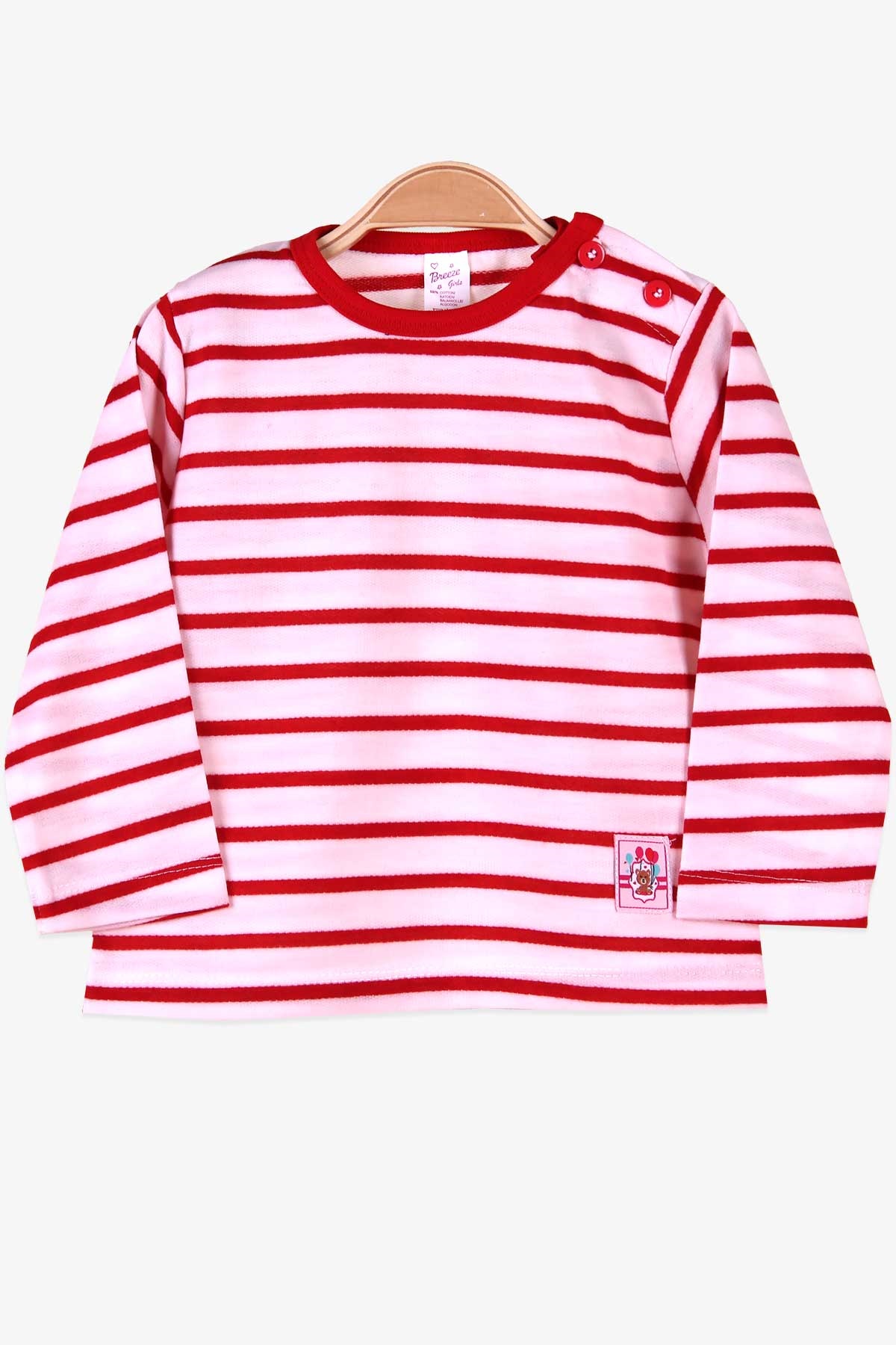 Breeze Kız Bebek Uzun Kollu Tişört Patlı Çizgili Kırmızı (9 Ay-1.5 Yaş)