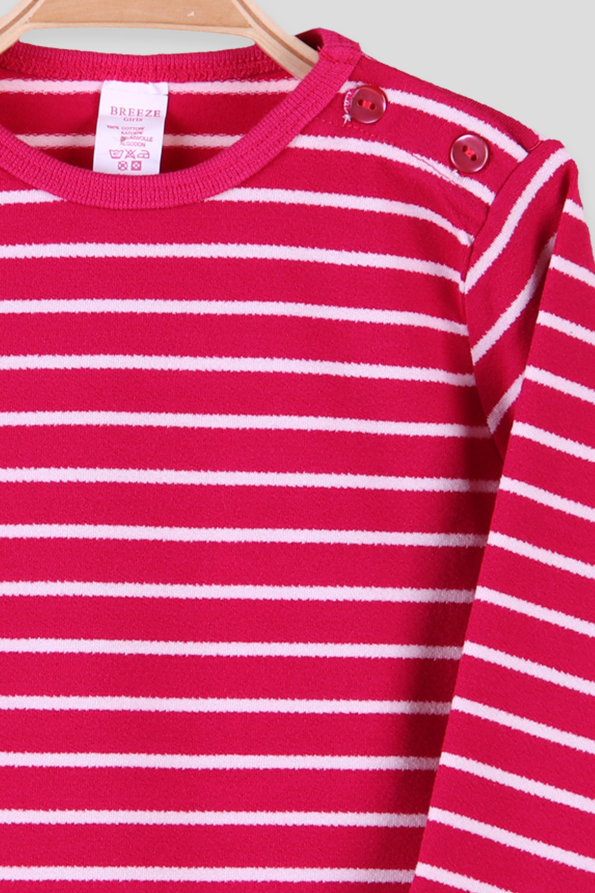 Breeze Kız Bebek Uzun Kollu Tişört Patlı Çizgili Fuşya (9 Ay-3 Yaş)