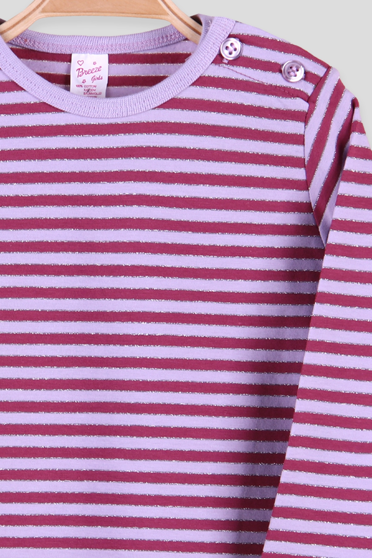 Breeze Kız Bebek Uzun Kollu Tişört Patlı Çizgili Simli Lila (9 Ay-3 Yaş)