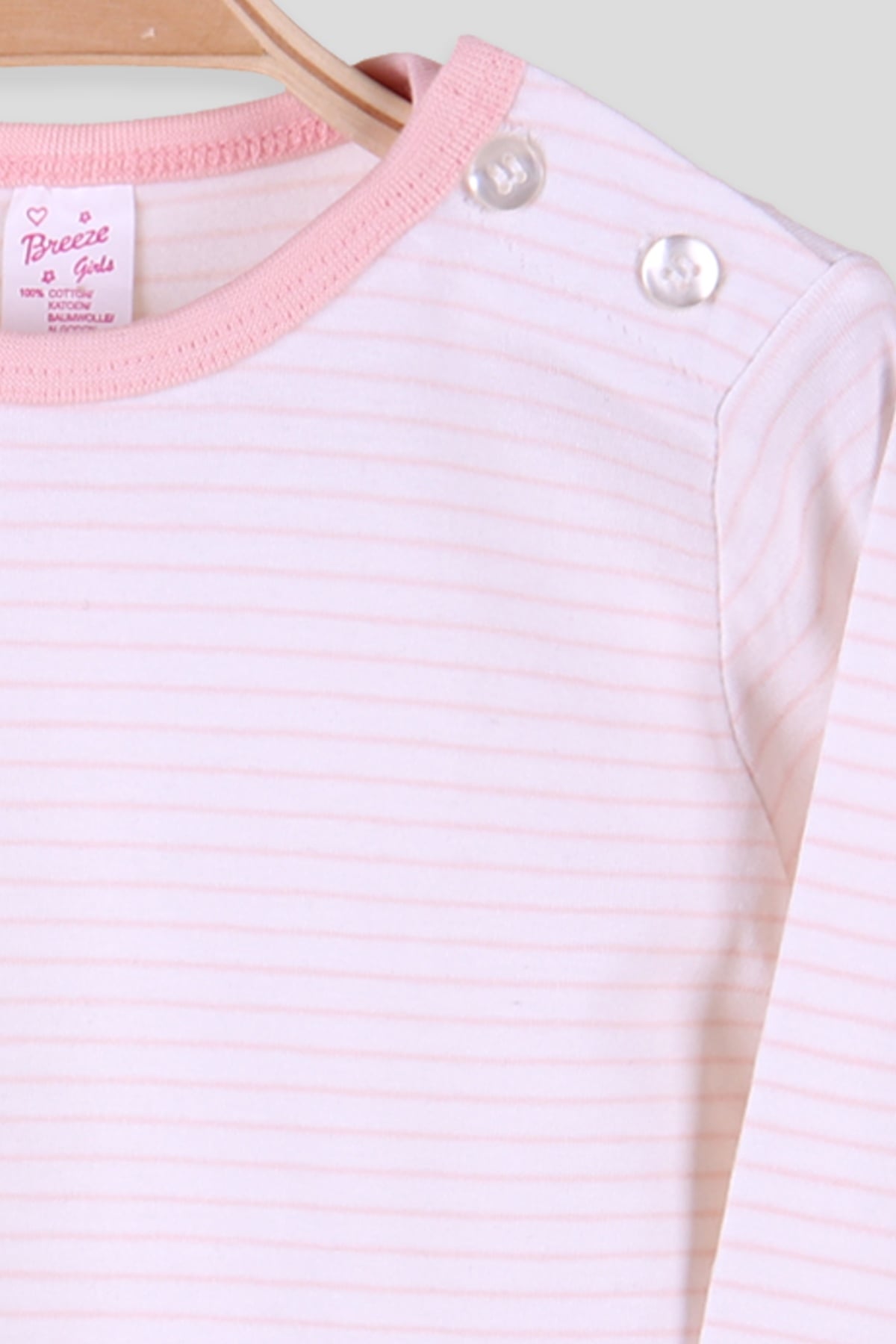 Breeze Kız Bebek Uzun Kollu Tişört Patlı Çizgili Pudra (9 Ay-3 Yaş)